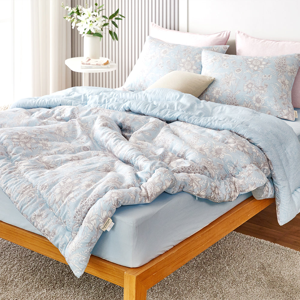 Abigail Hanji Modal Flower Comforter Set(Winter) - Blue