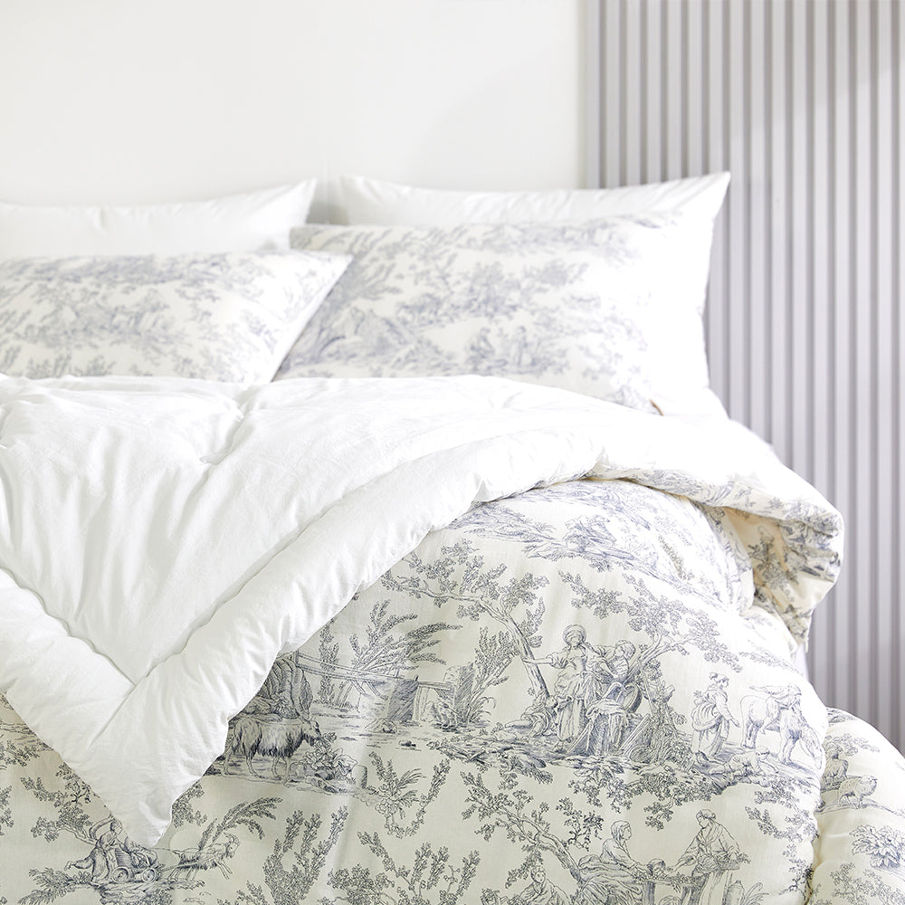 Toile de jouy Cotton Comforter Set(All-Season) - Ivory