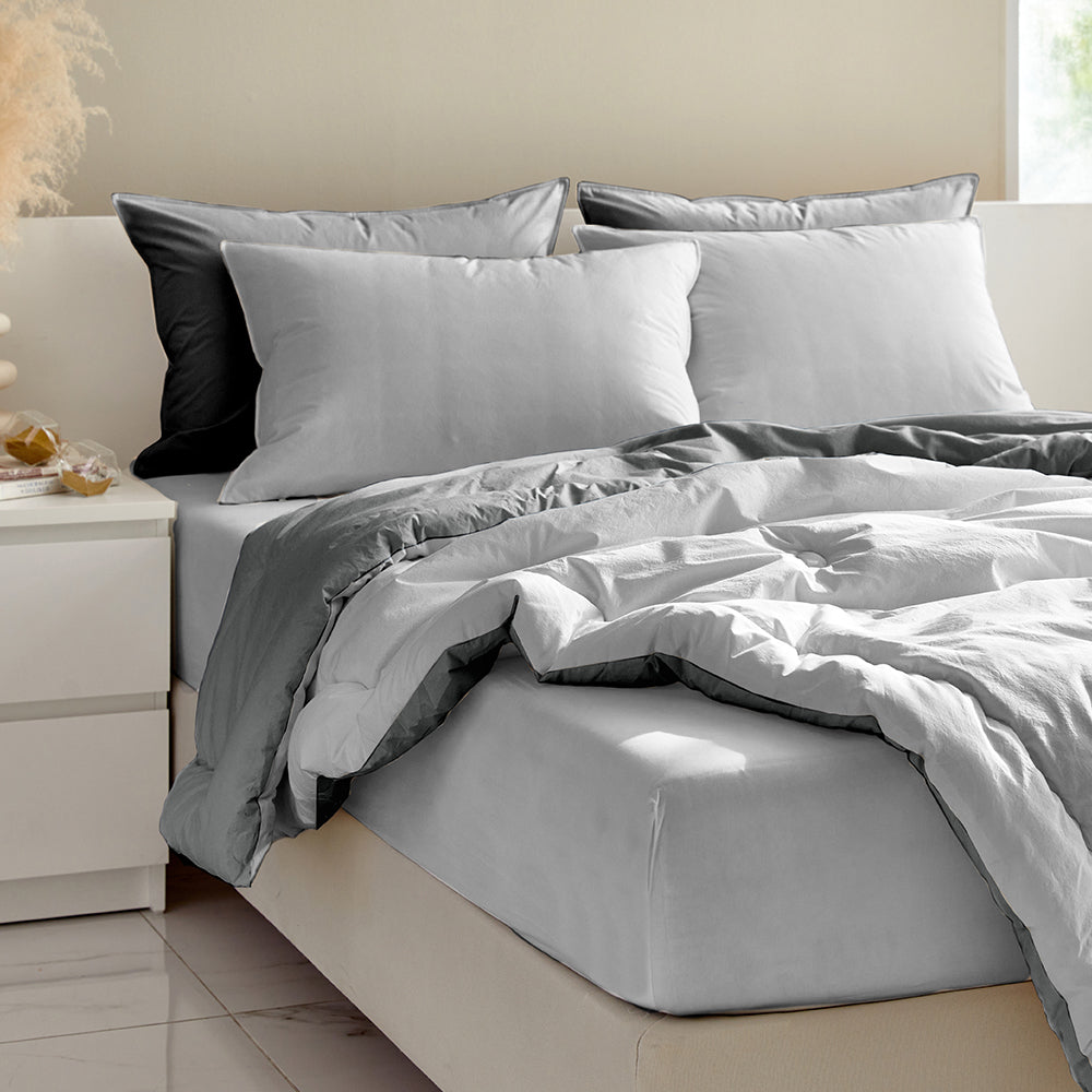 Dream High-Density Cotton Reversible Comforter Set - Light Gray