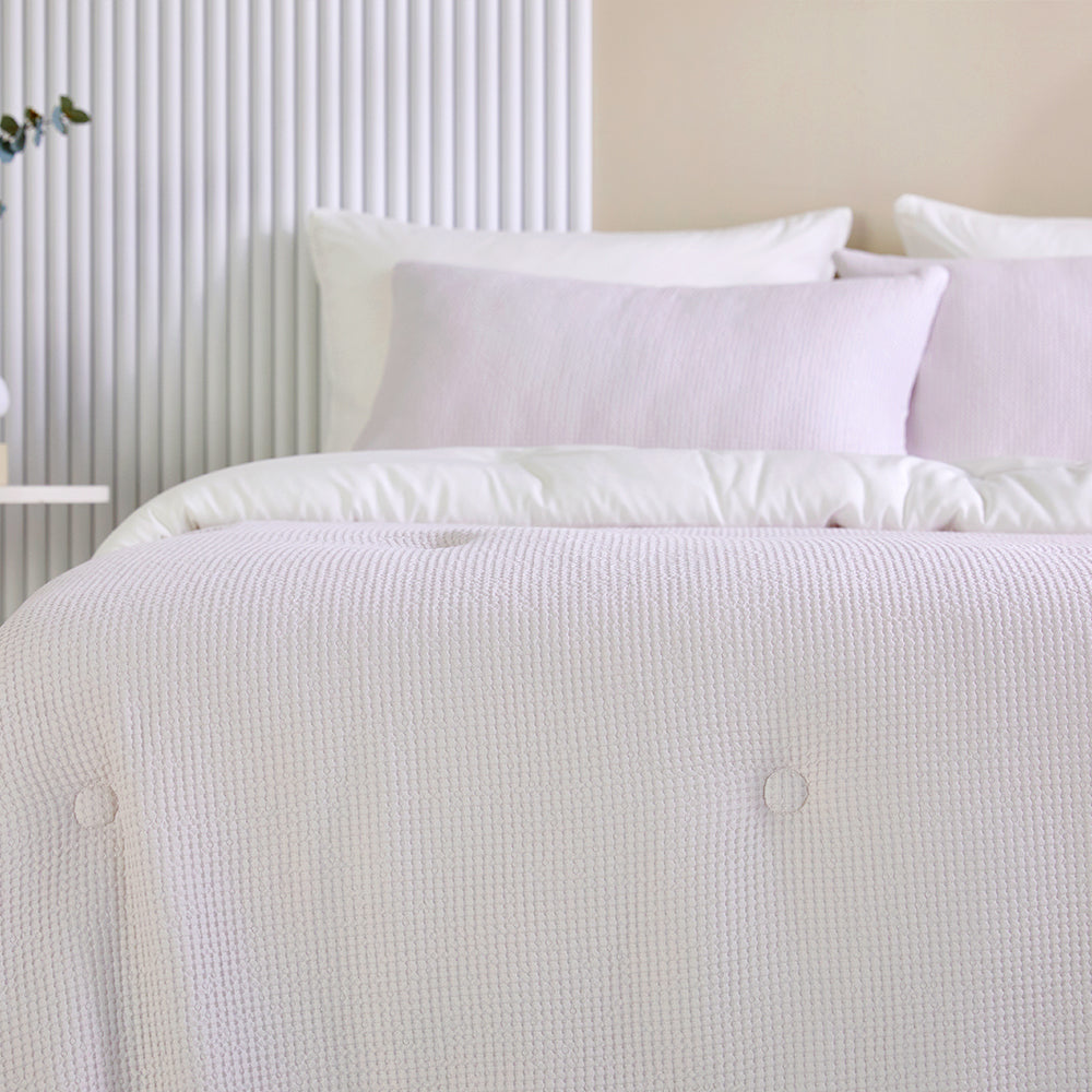 Cream Waffle TENCEL™ Modal Cotton Comforter Set - Violet