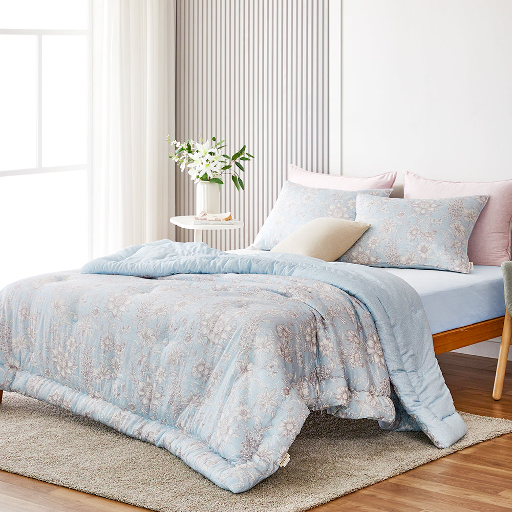 Abigail Hanji Modal Flower Comforter Set(Winter) - Blue