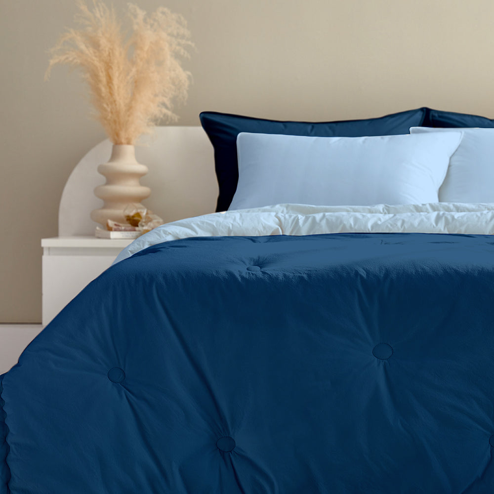 Dream High-Density Pure Cotton Reversible Comforter Set - Blue/Navy