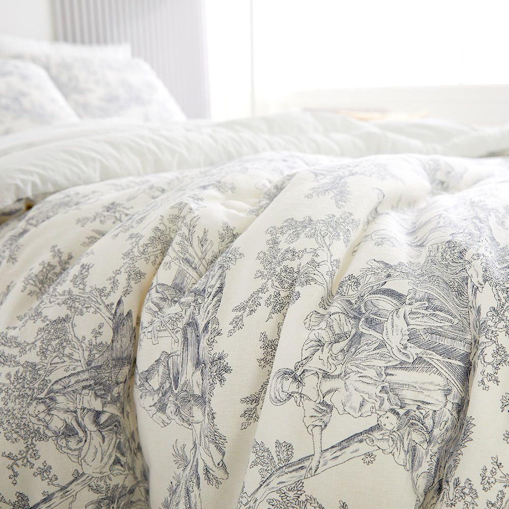 Toile de jouy Cotton Comforter Set(All-Season) - Ivory