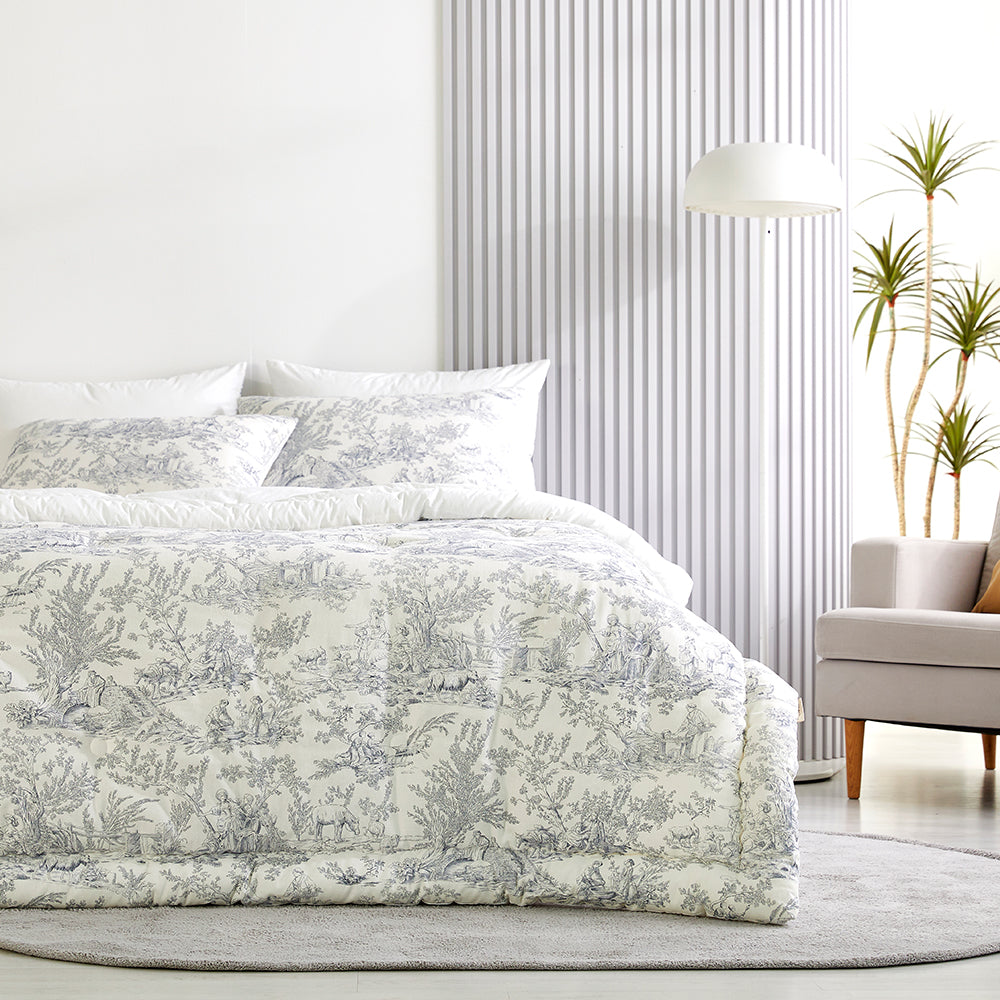 Toile de jouy Cotton Comforter Set(All-Season) - Ivory