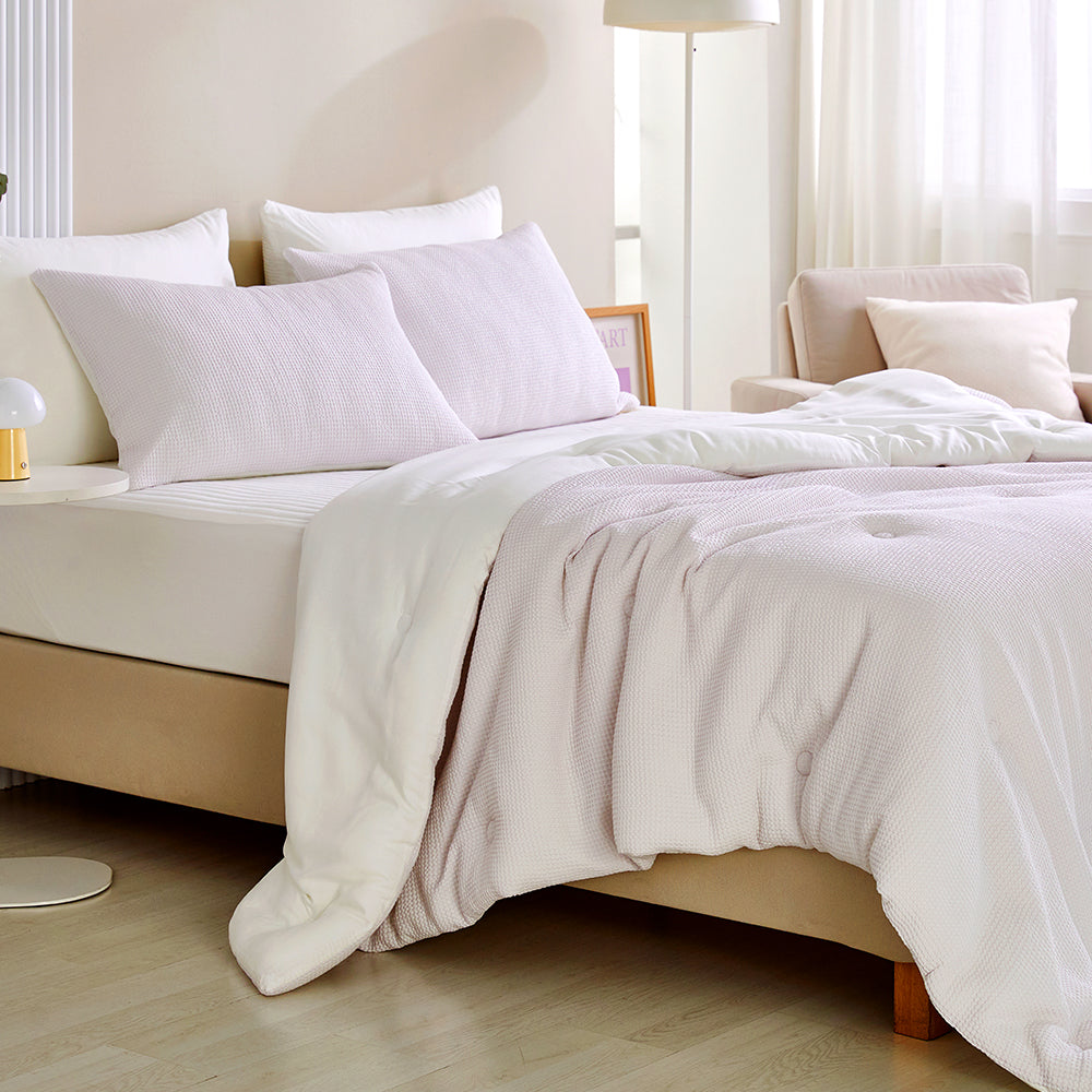 Cream Waffle TENCEL™ Modal Cotton Comforter Set - Violet
