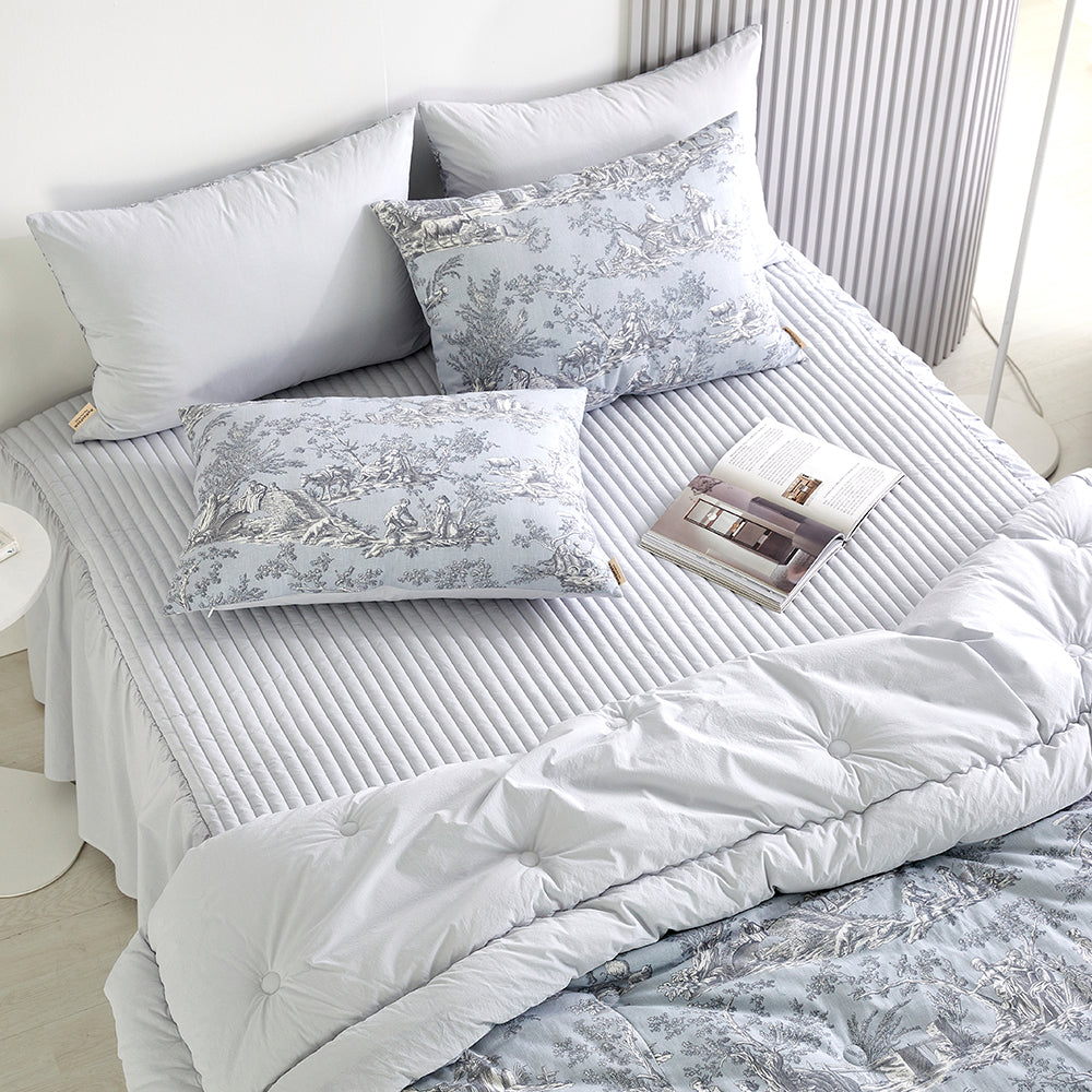 Toile de jouy Cotton Comforter Set(All-Season) - Antique Blue