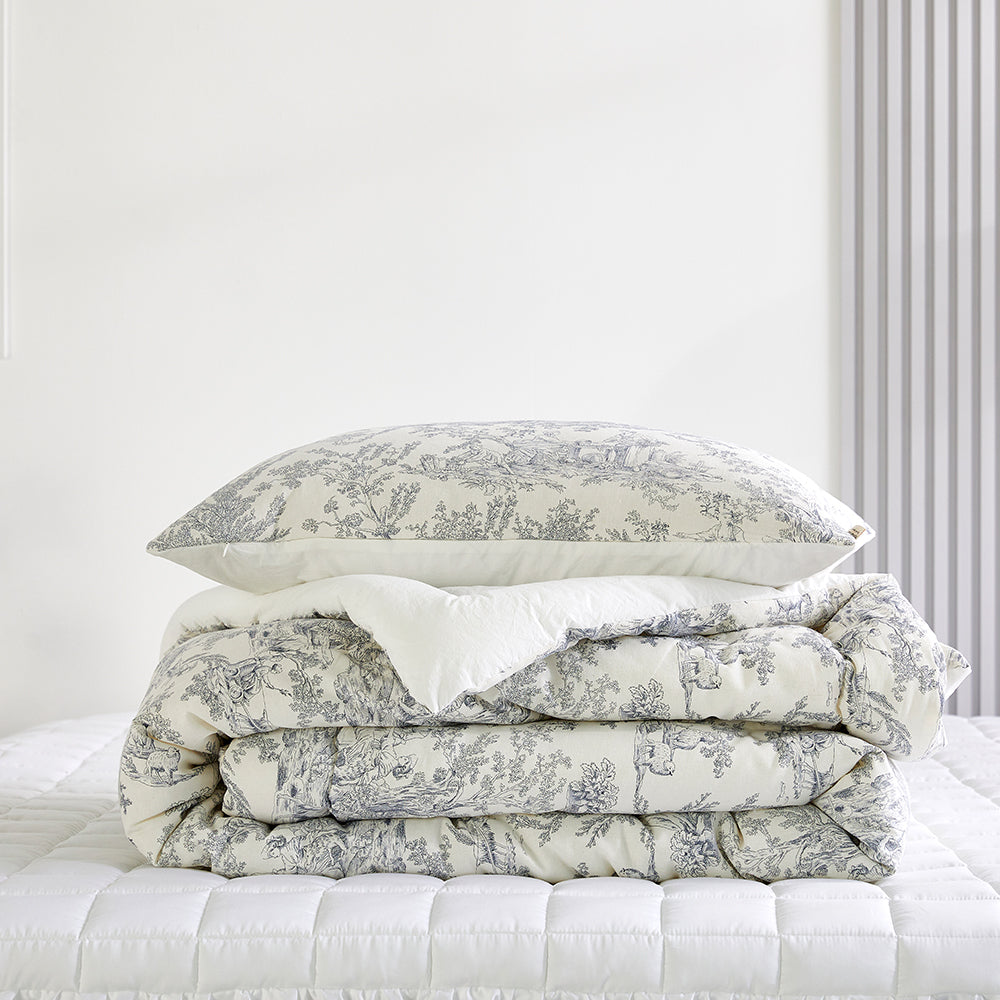 Toile de jouy Cotton Comforter Set(All-Season) - Ivory