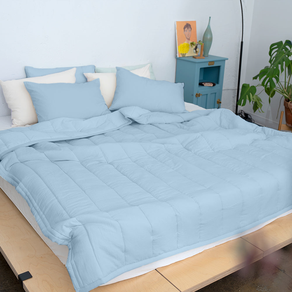 Semi-Microfiber Marshmallow Comforter - Blue & Blue/Cream
