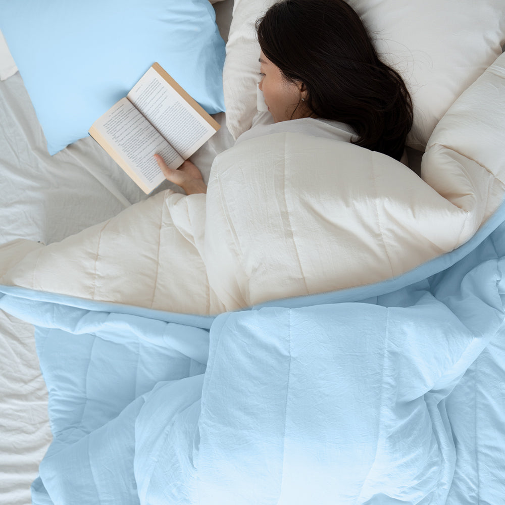 Semi-Microfiber Marshmallow Comforter - Blue & Blue/Cream
