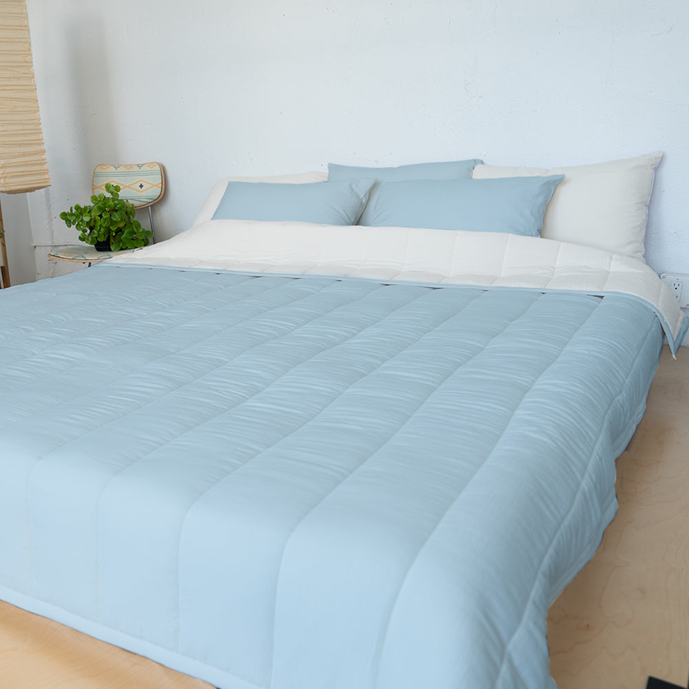 Semi-Microfiber Marshmallow Comforter - Blue & Blue/Cream