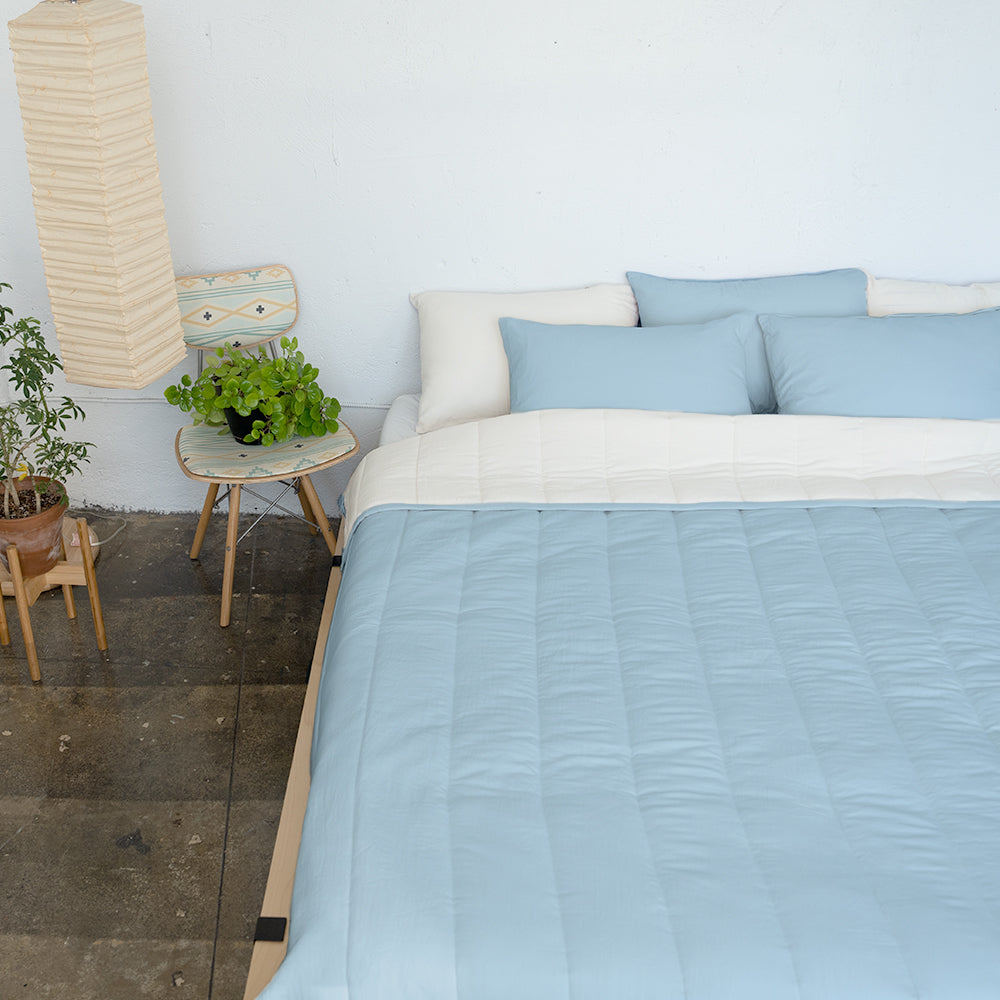 Semi-Microfiber Marshmallow Comforter - Blue & Blue/Cream