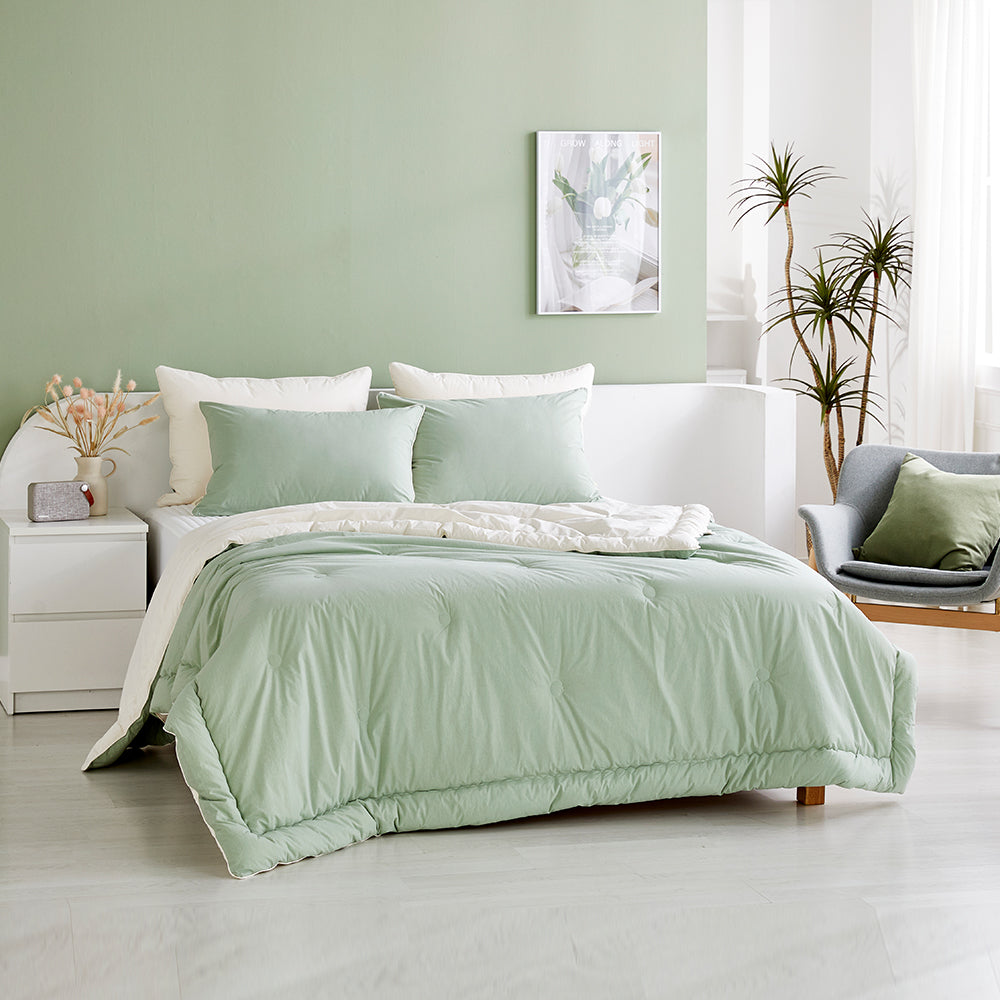 Dream High-Density Cotton Reversible Comforter Set - Green/Ivory