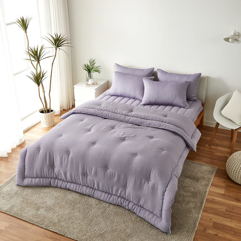 Breeze Bamboo Seersucker Comforter & Pad Set_Taro Purple