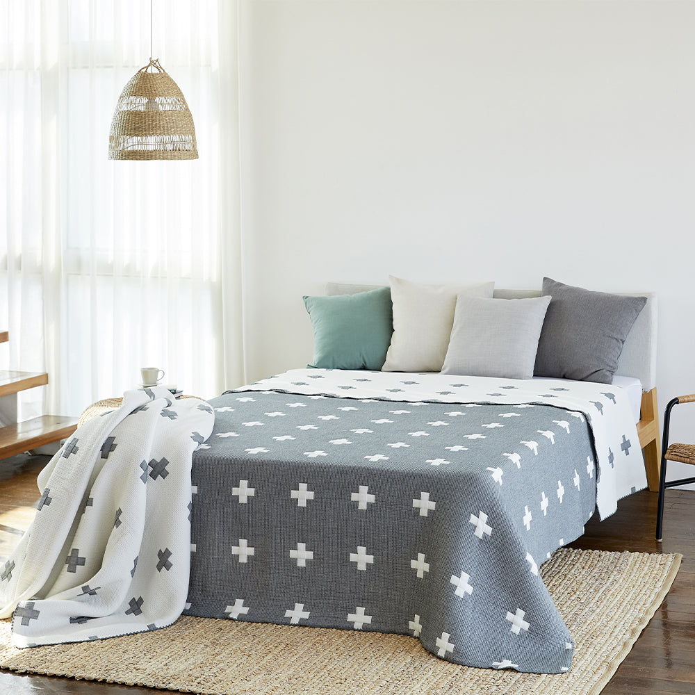 Triple Layer Modal Blanket in Grey & Cross