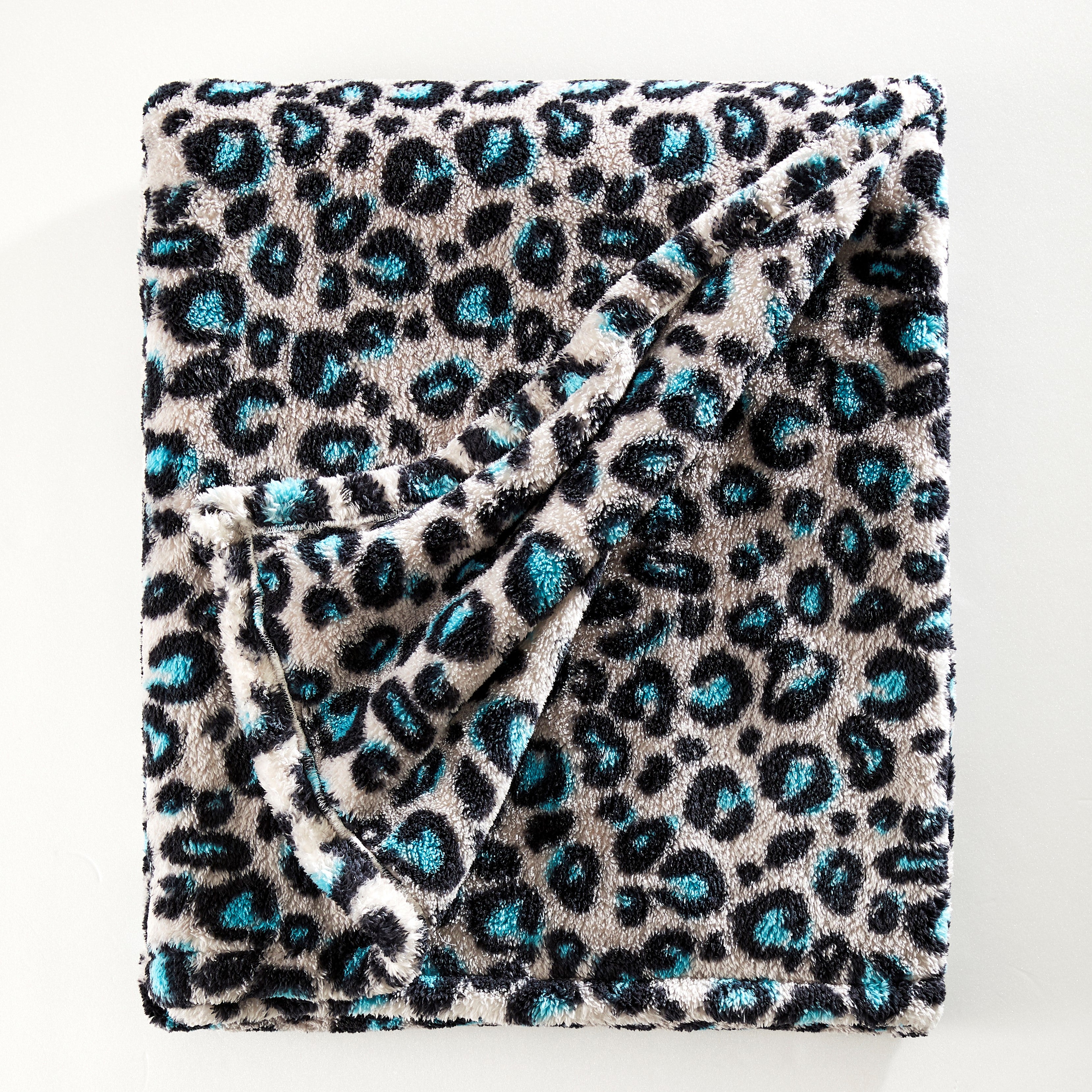 Leopard Sherpa Throw Blanket - Grey & Mint