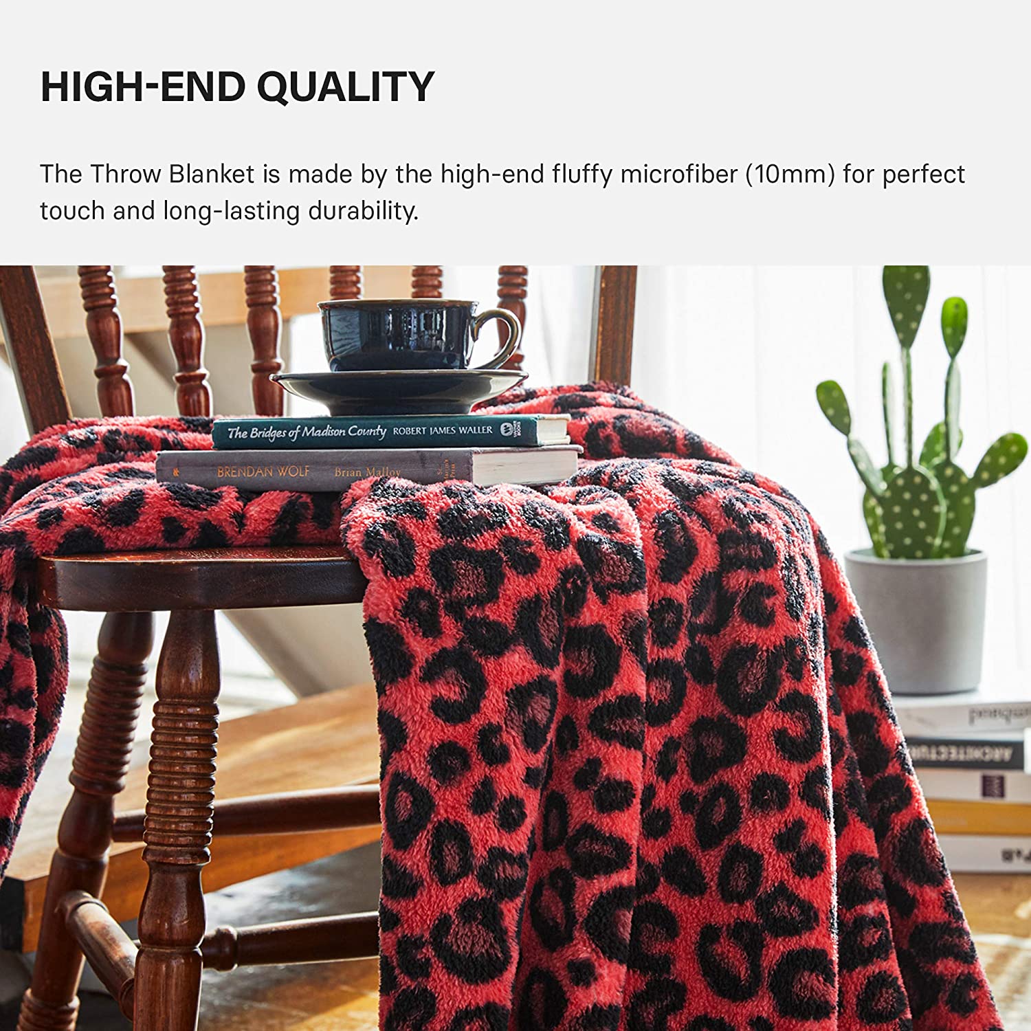 Leopard Sherpa Throw Blanket - Red & Black
