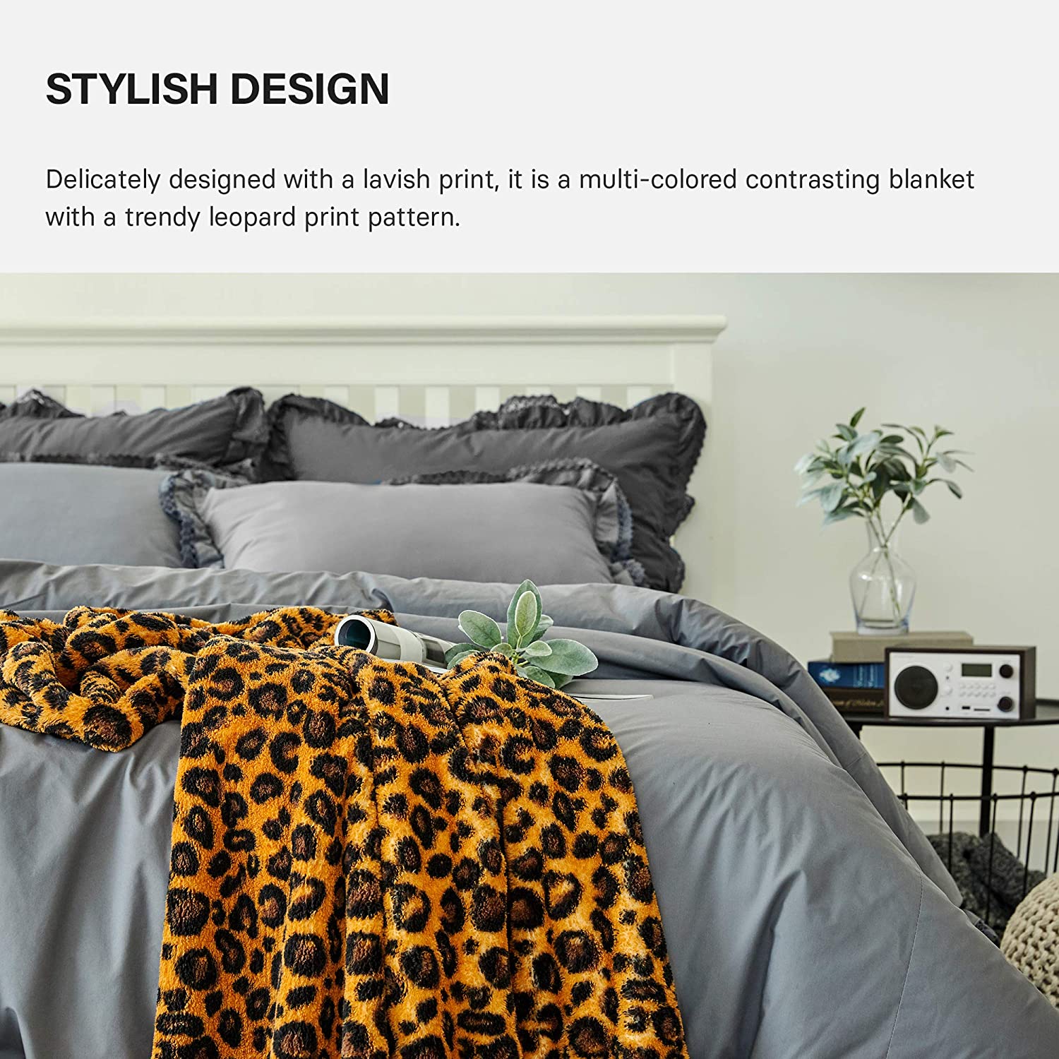 Leopard Sherpa Throw Blanket - Yellow & Black