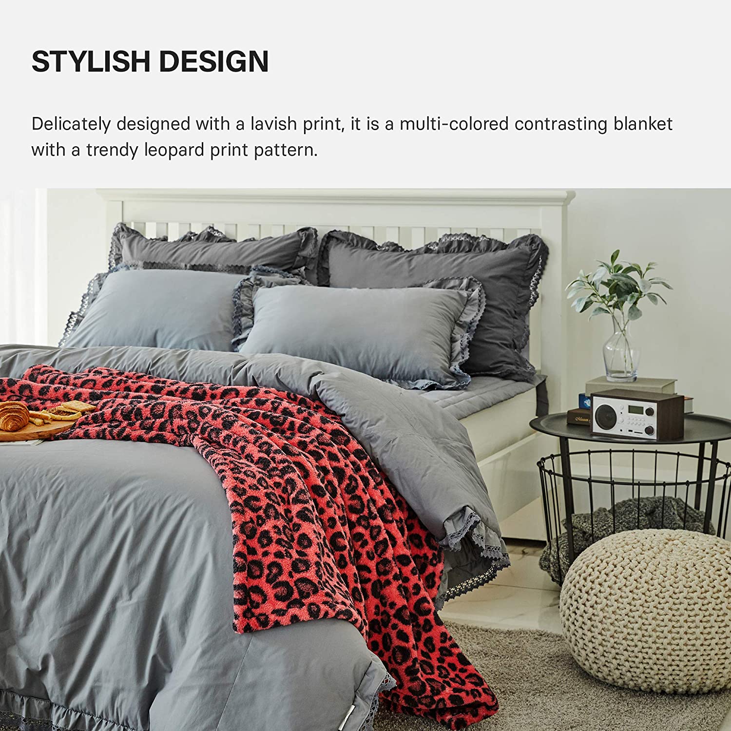 Leopard Sherpa Throw Blanket - Red & Black