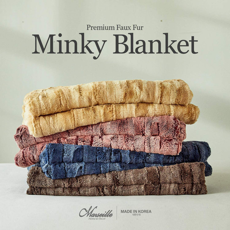 Premium Faux Fur Minky Blanket - Tan Navy