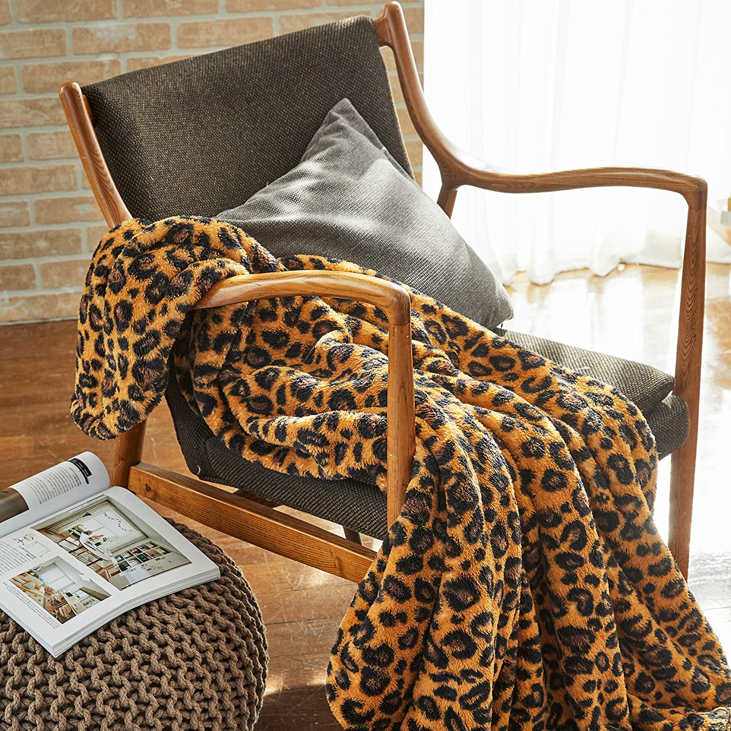 Leopard Sherpa Throw Blanket - Yellow & Black
