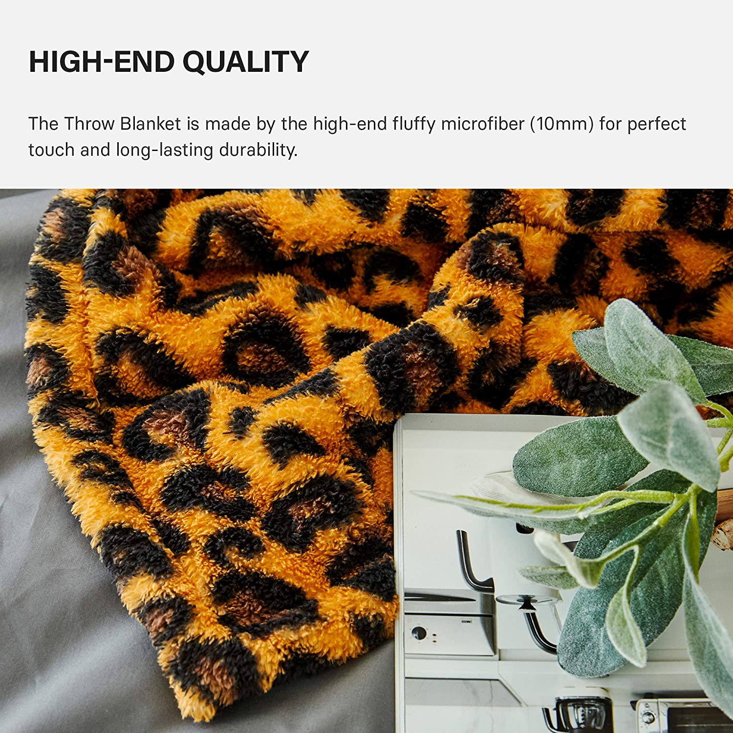Leopard Sherpa Throw Blanket - Yellow & Black
