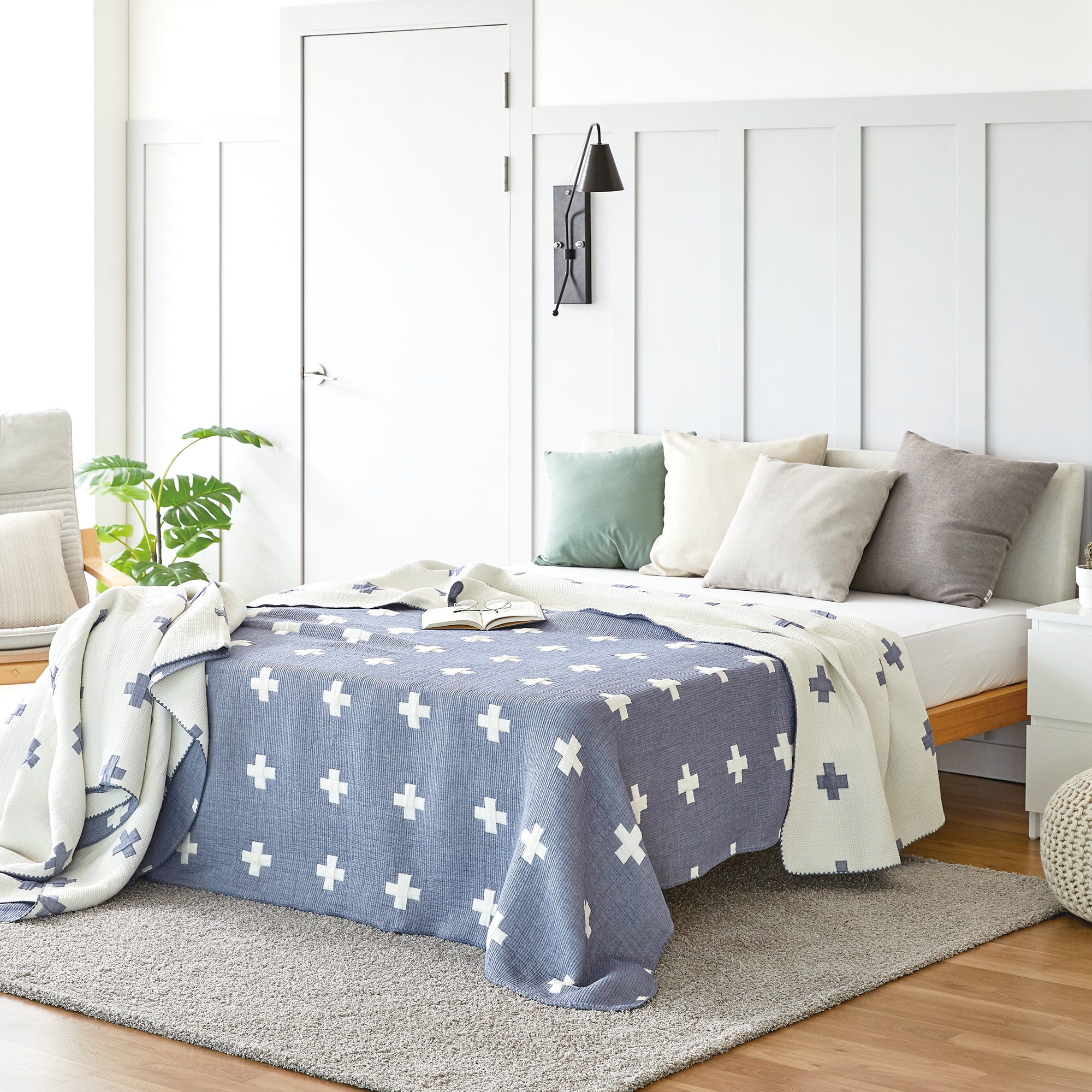 Triple Layer Modal Blanket in Blue & Cross