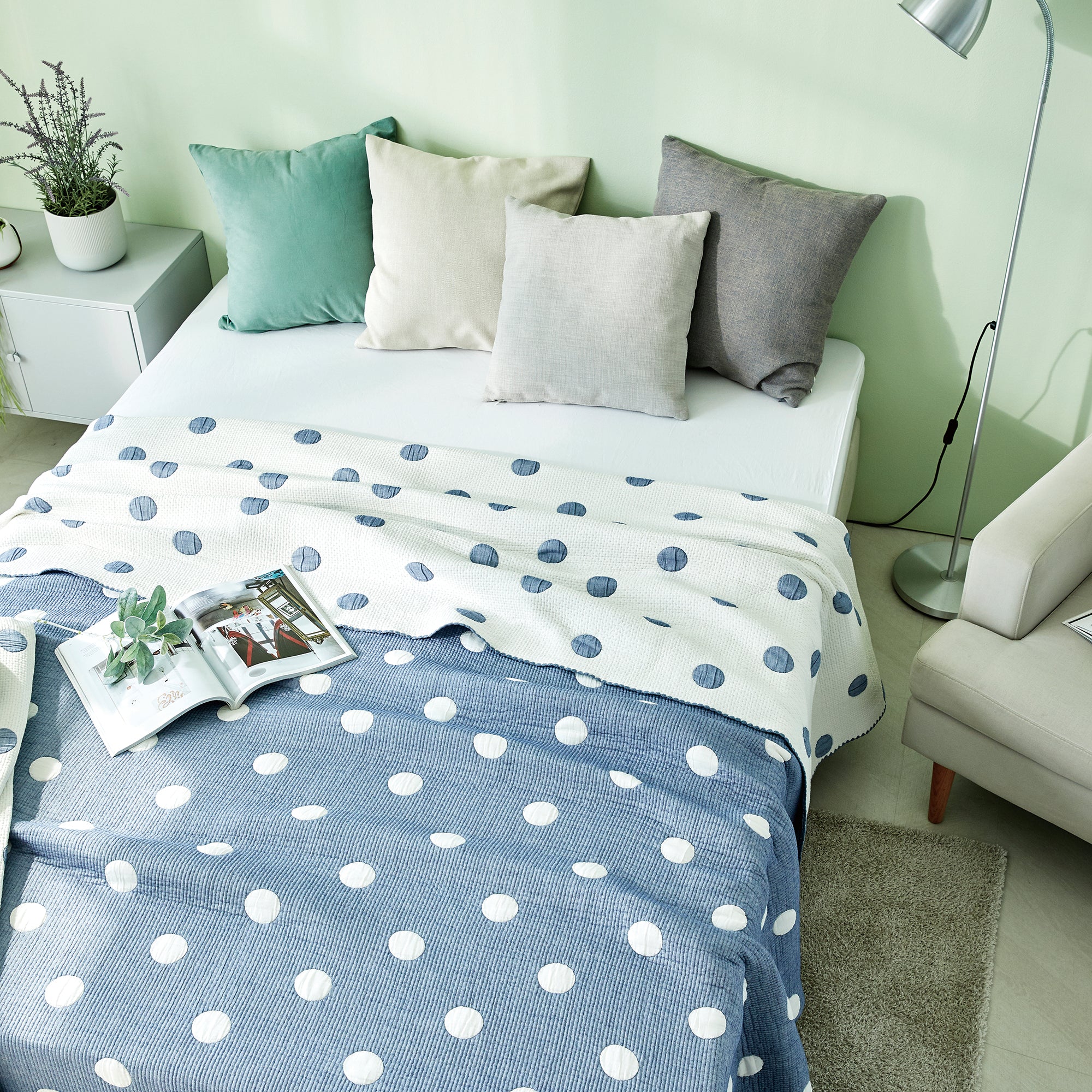 Triple Layer Modal Blanket in Blue & Polka Dot