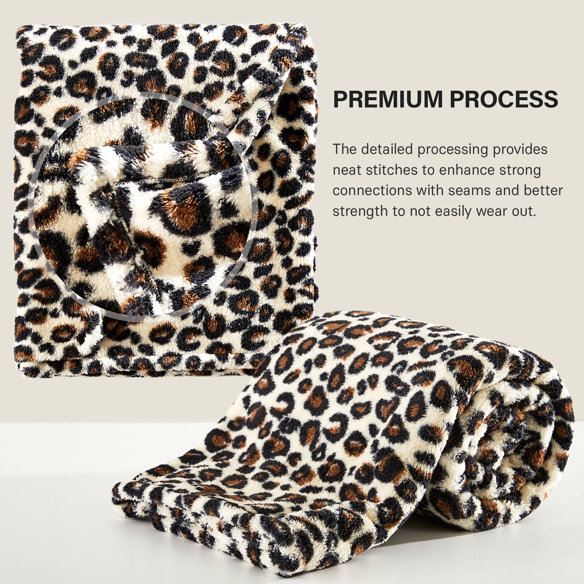 Leopard Sherpa Throw Blanket - Beige & Brown