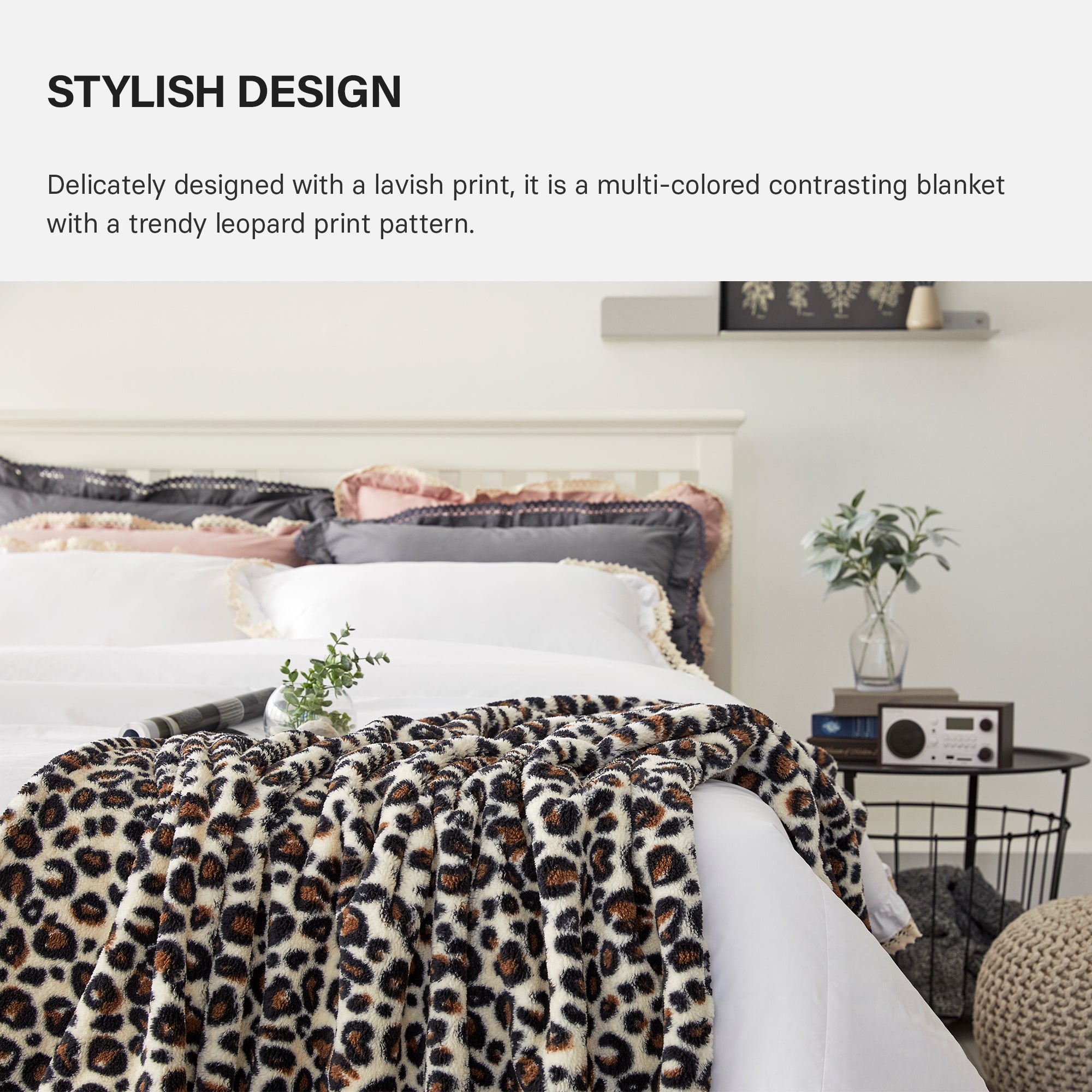 Leopard Sherpa Throw Blanket - Beige & Brown