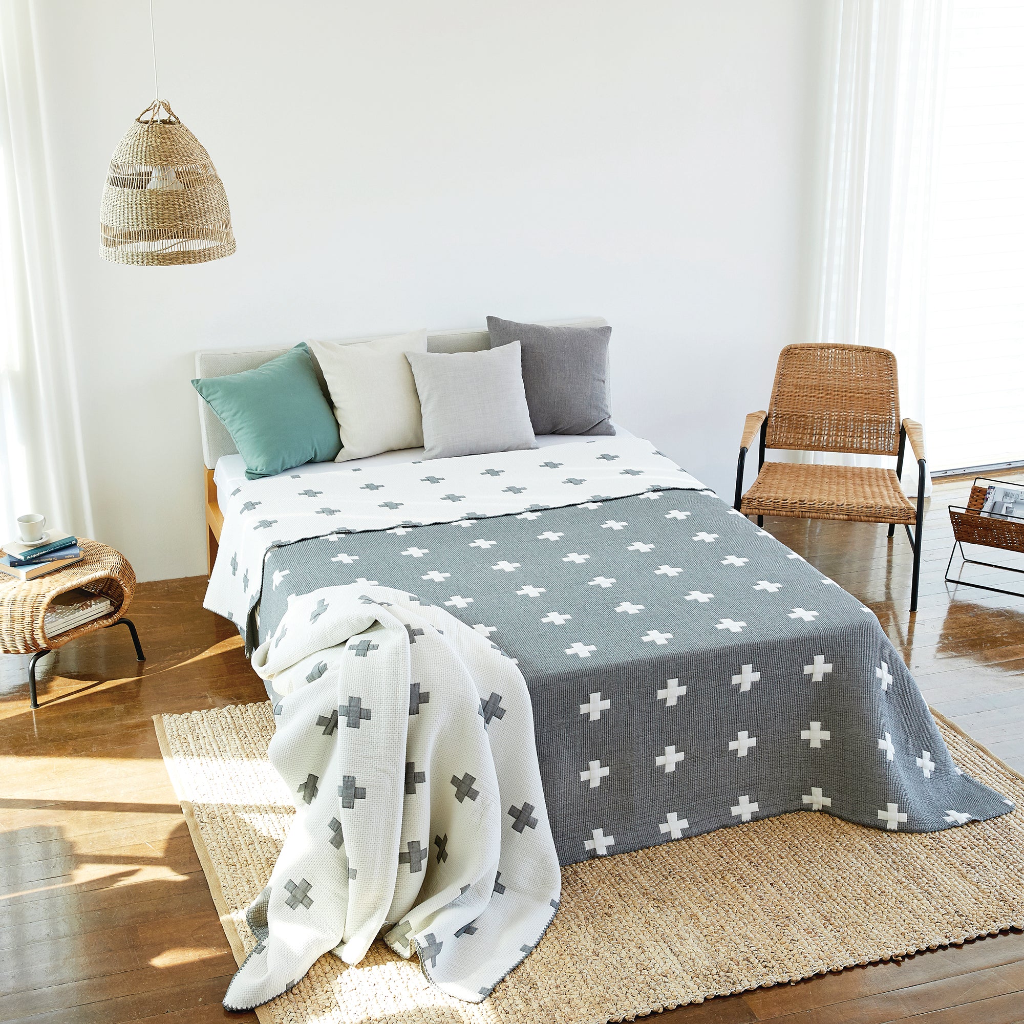 Triple Layer Modal Blanket in Grey & Cross