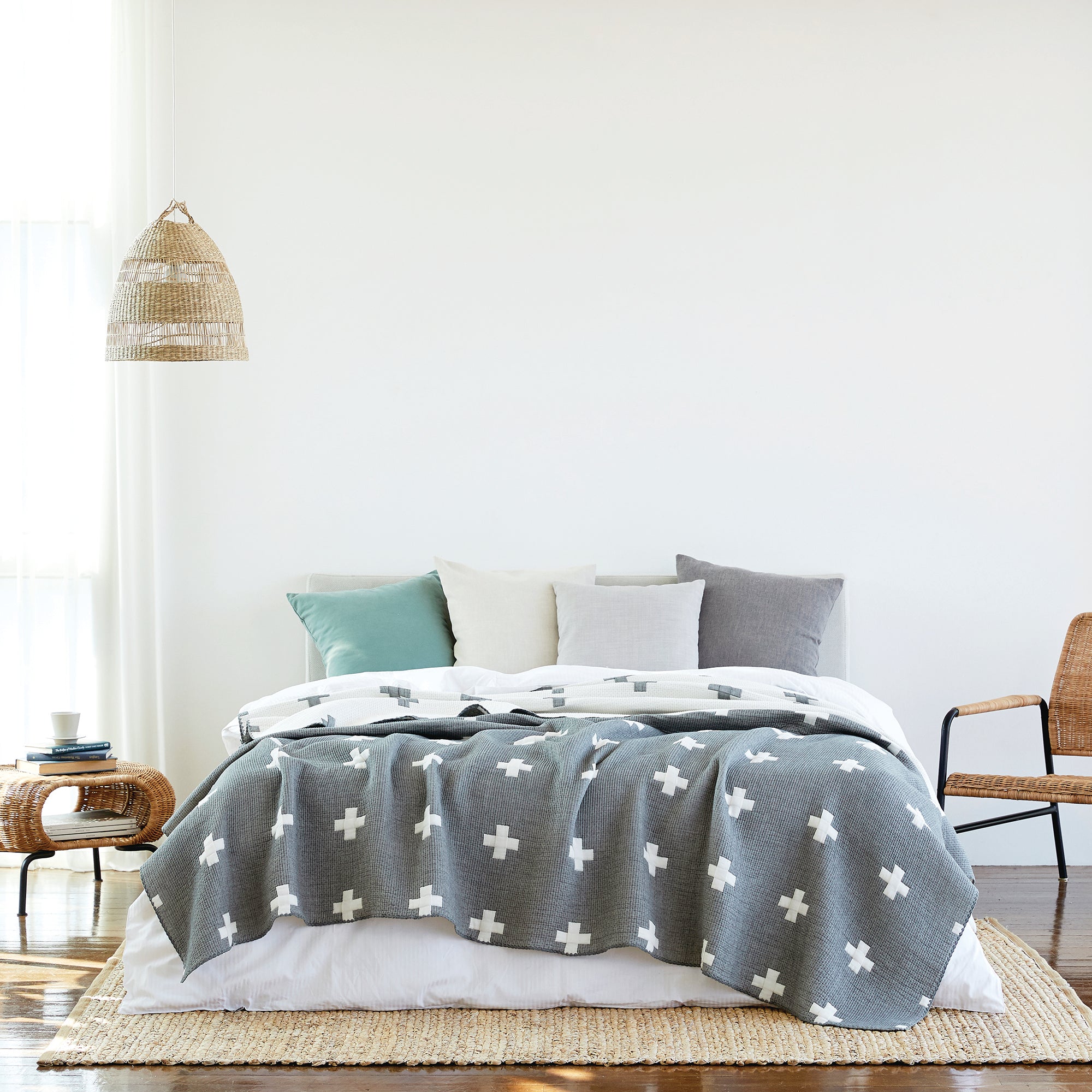 Triple Layer Modal Blanket in Grey & Cross