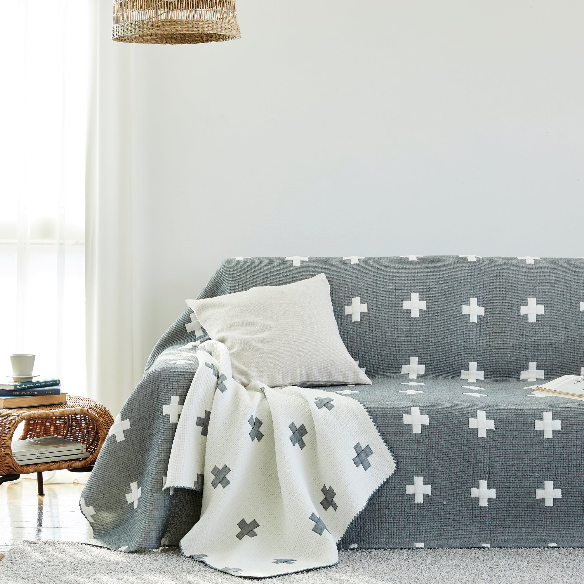 Triple Layer Modal Blanket in Grey & Cross