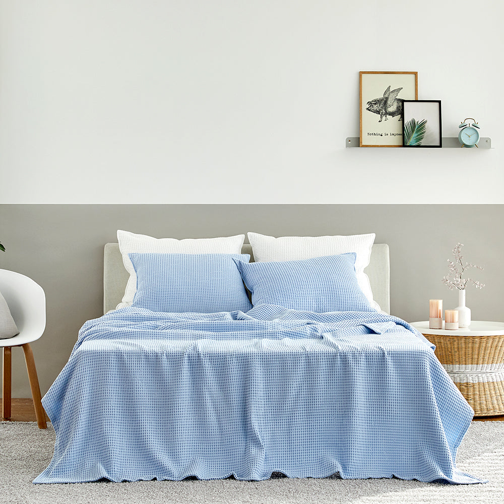 Natural Material Modal Waffle Blanket in Sky Blue