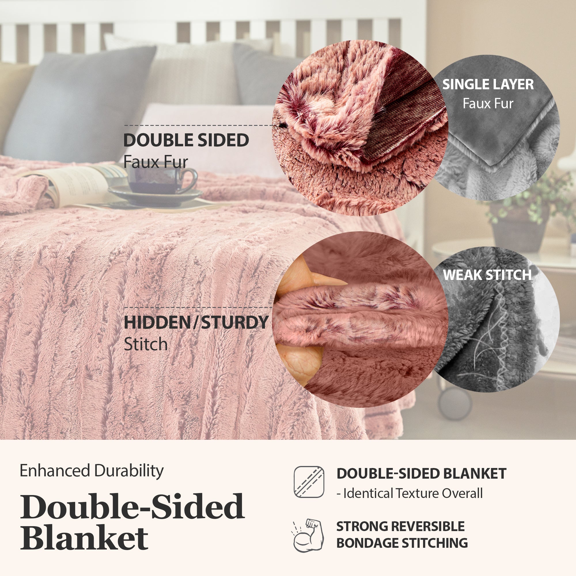 Premium Faux Fur Minky Blanket - Dusty Rose