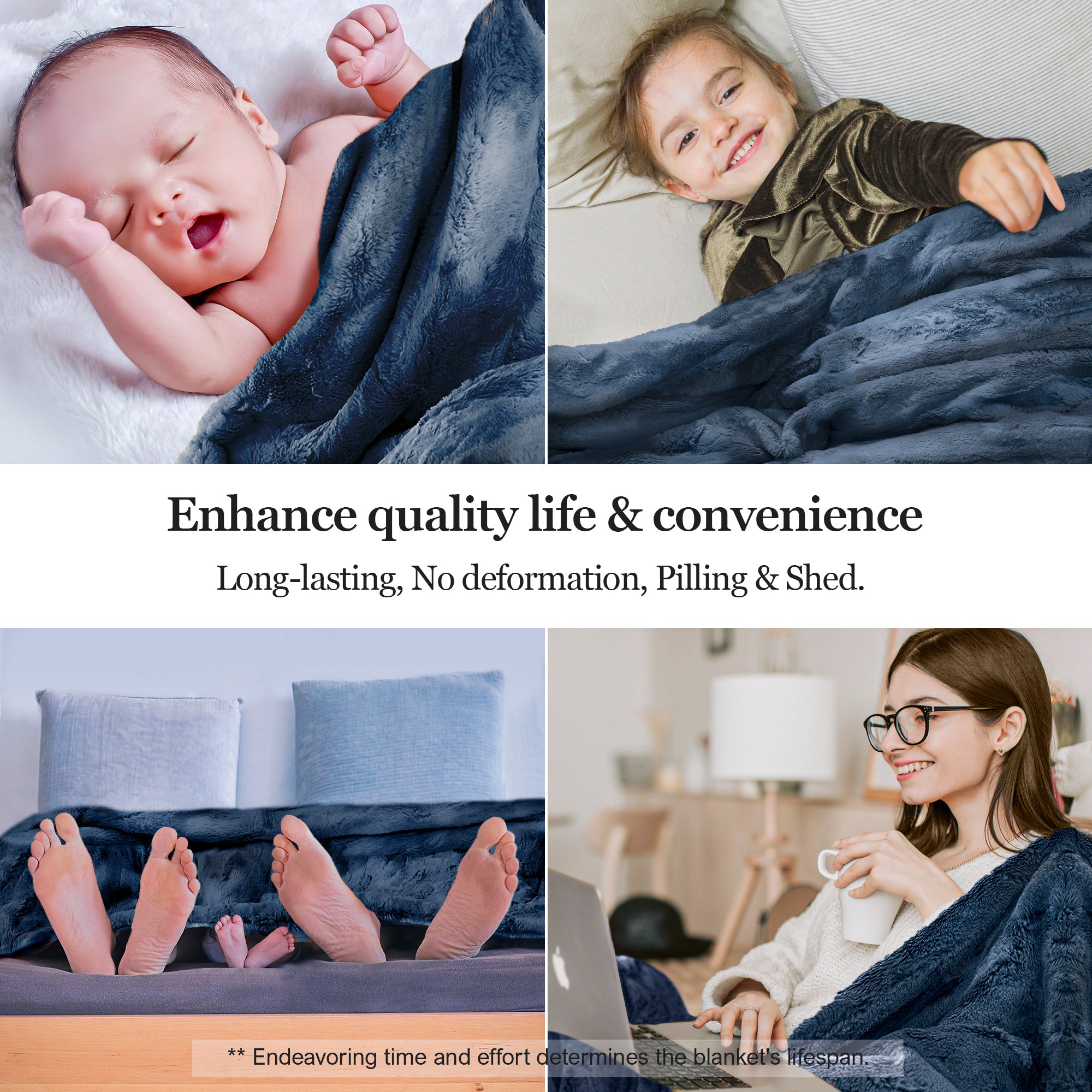 Premium Faux Fur Minky Blanket - Tan Navy