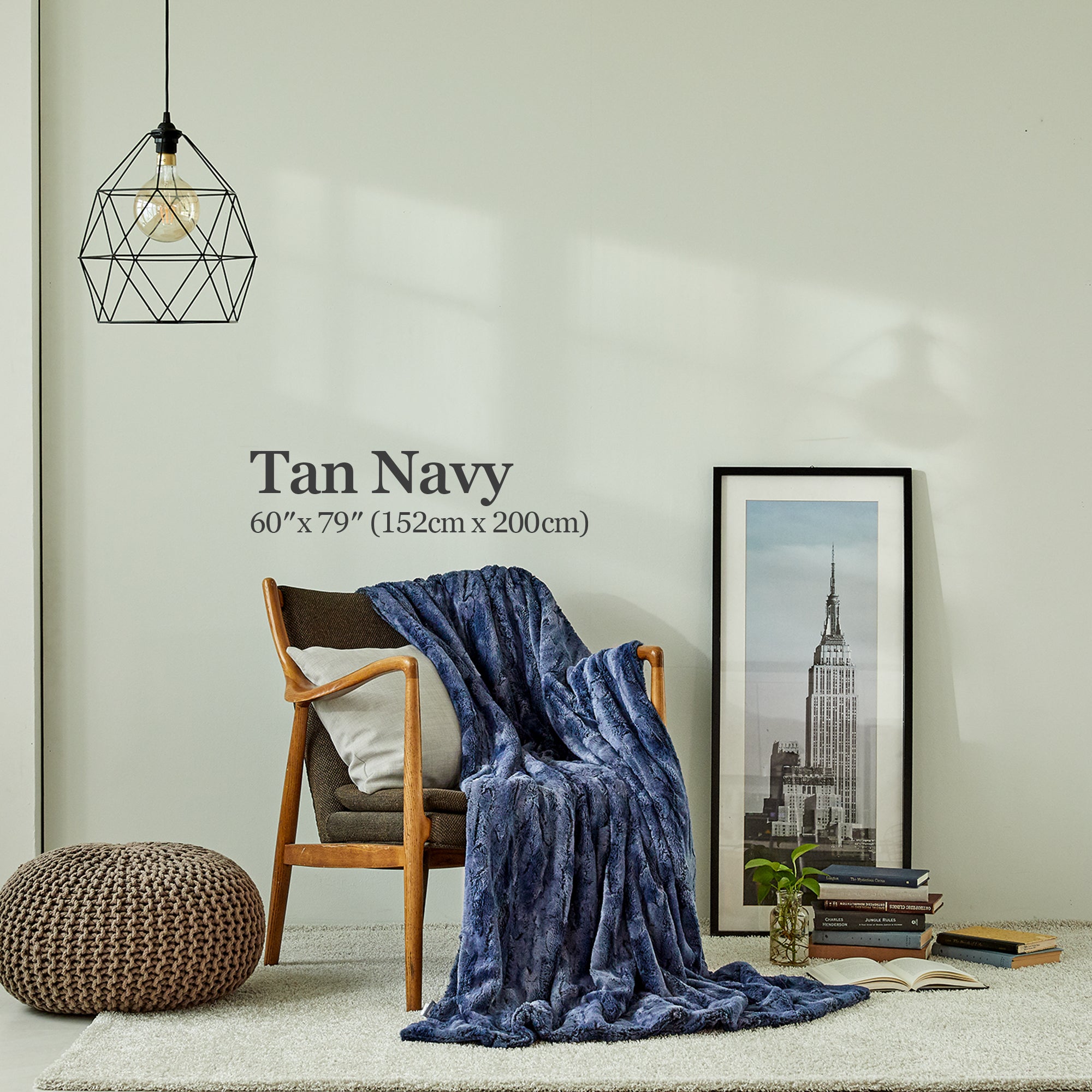 Premium Faux Fur Minky Blanket - Tan Navy