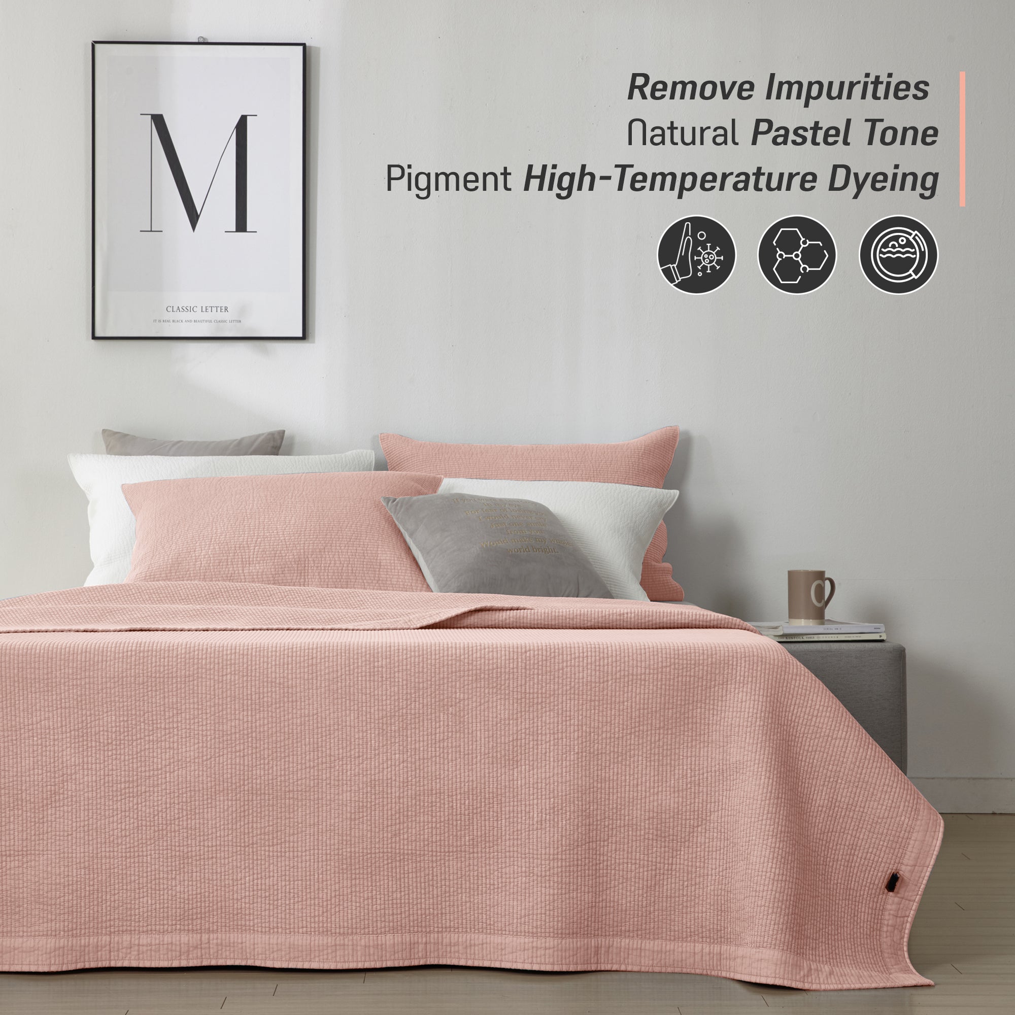 Pure Cotton Line Quilt Set in Peach Pink