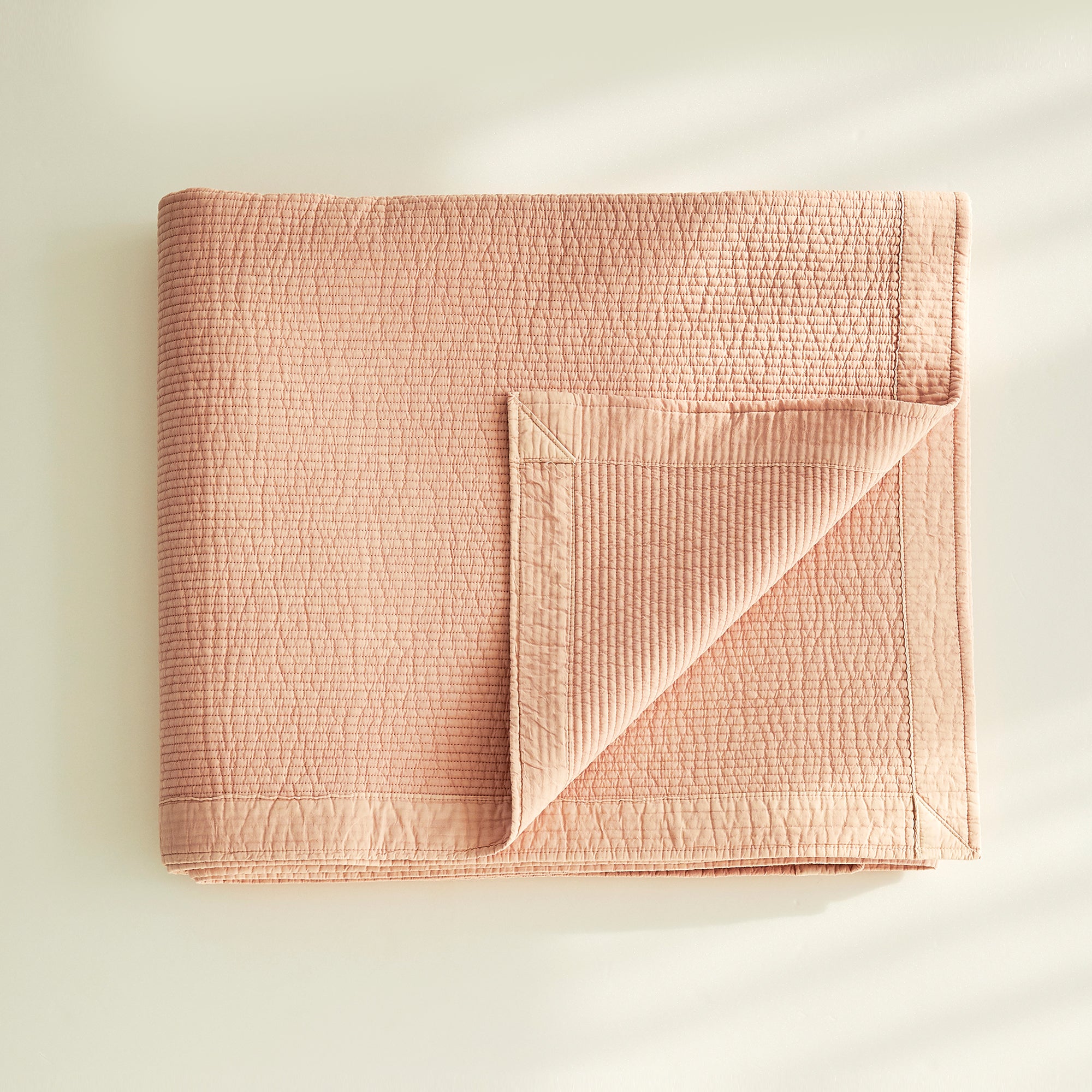 Pure Cotton Line Quilt Set in Peach Pink
