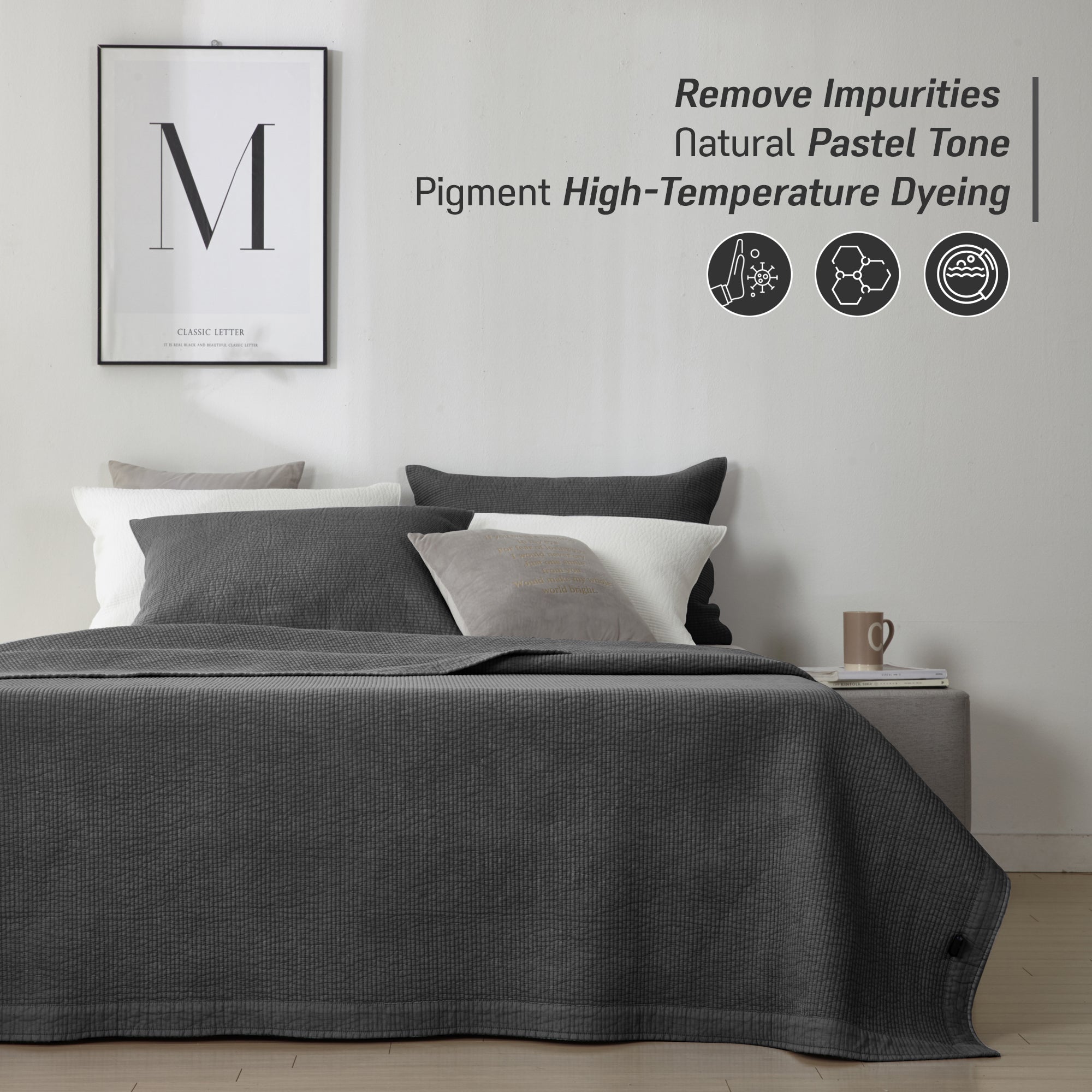 Pure Cotton Line Quilt Set in Grey
