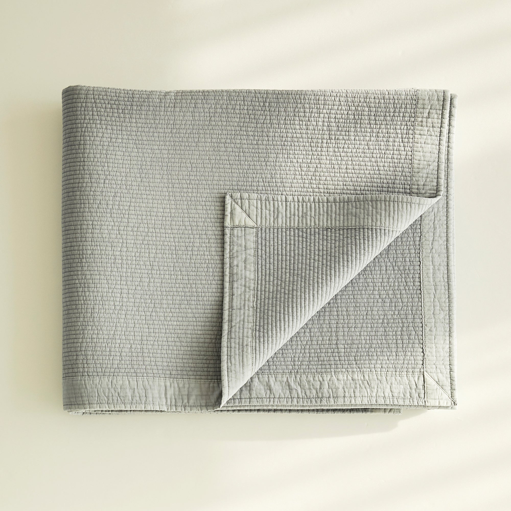 Pure Cotton Line Quilt Set in Pale Blue