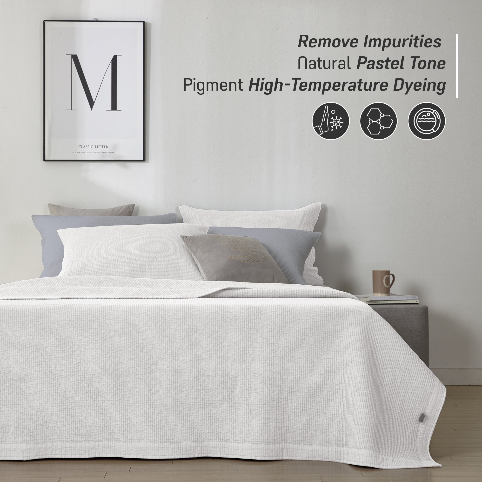 Pure Cotton Line Quilt Set in White