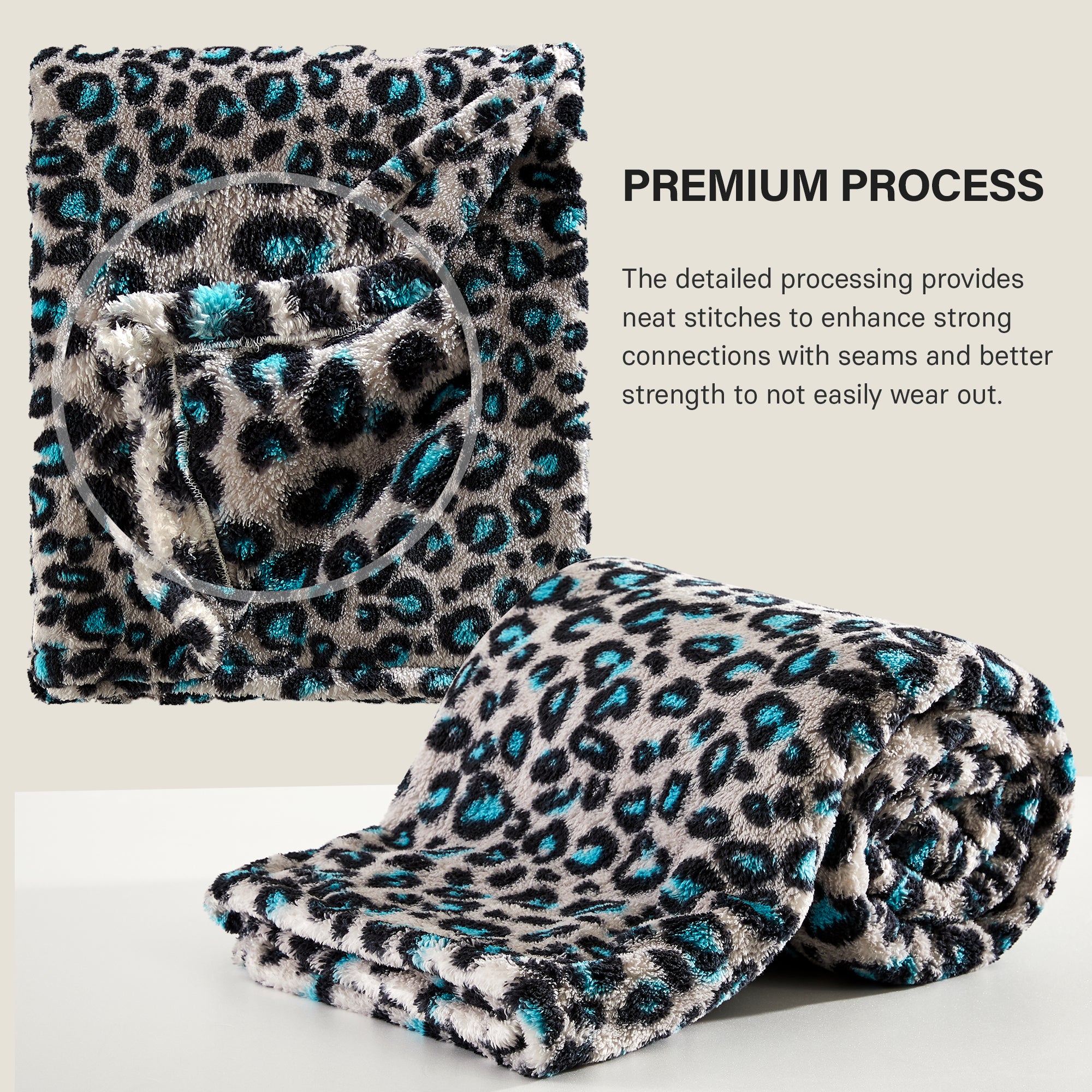 Leopard Sherpa Throw Blanket - Grey & Mint