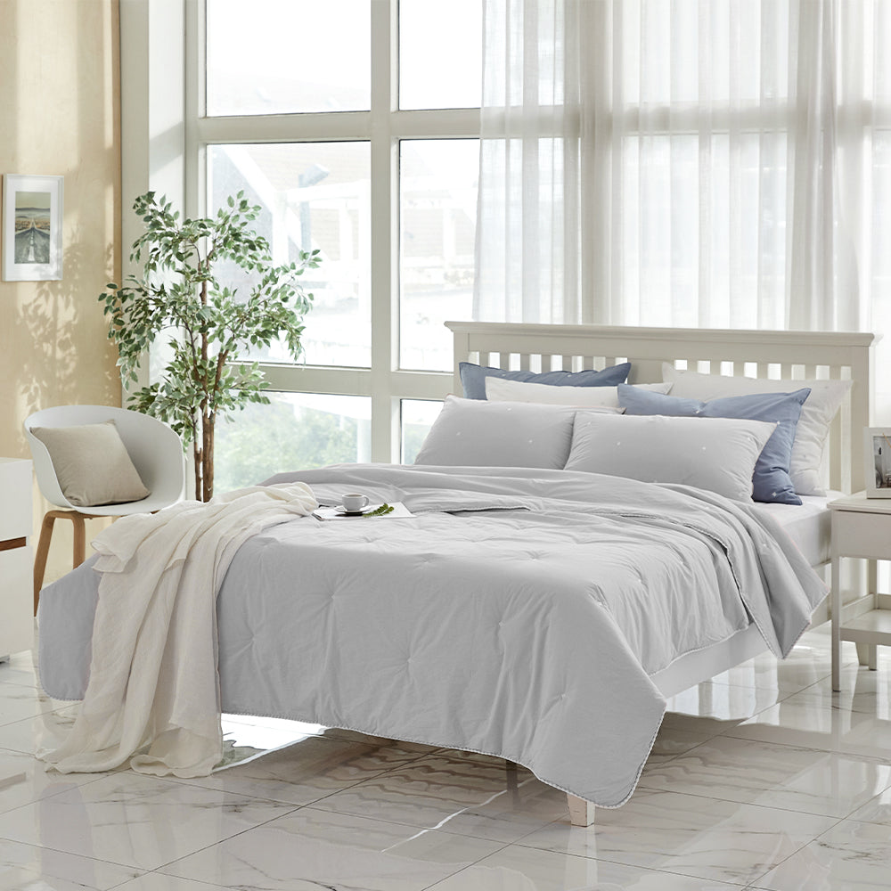 [12th Restocked] High-Density Percale Cotton Comforter Set in Light Grey