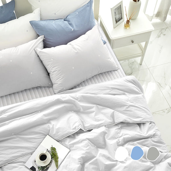 [Bundle] Percale Cotton Comforter & Quilted Elastic-Fit Pad Set