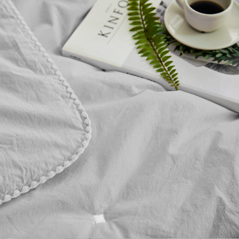 [12th Restocked] High-Density Percale Cotton Comforter Set in Light Grey