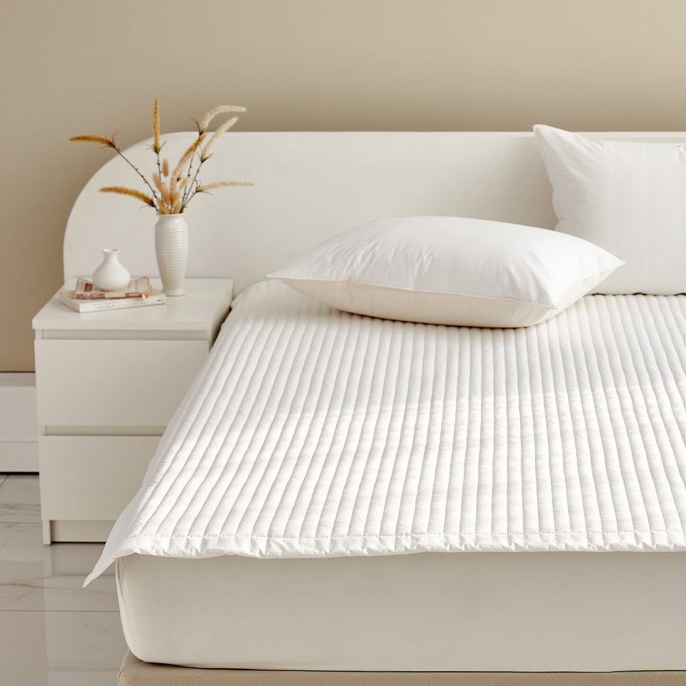 [Bundle] Dream Percale Cotton Comforter & Pad Set - White/White