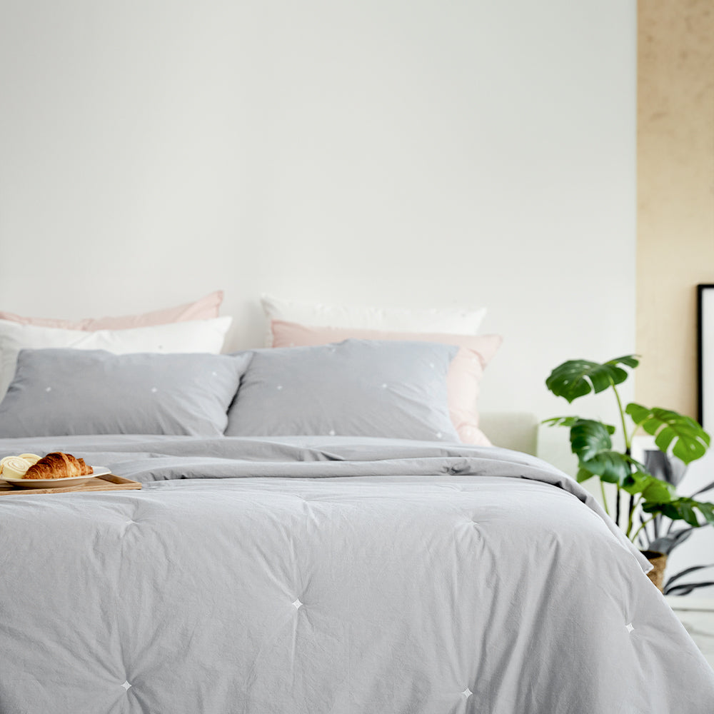 [12th Restocked] High-Density Percale Cotton Comforter Set in Light Grey