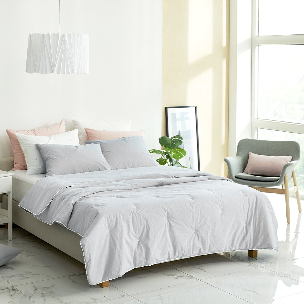 [12th Restocked] High-Density Percale Cotton Comforter Set in Light Grey