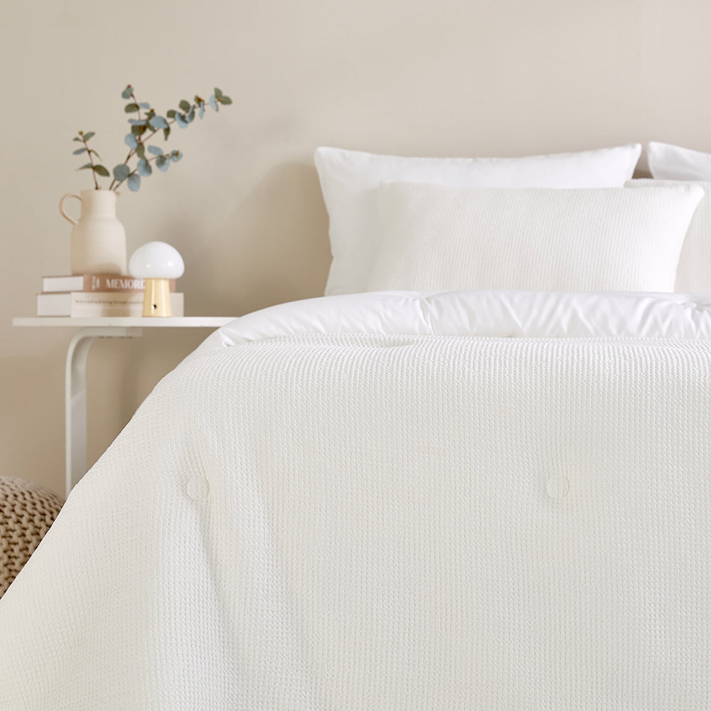 Cream Waffle TENCEL™ Modal Cotton Comforter Set - White