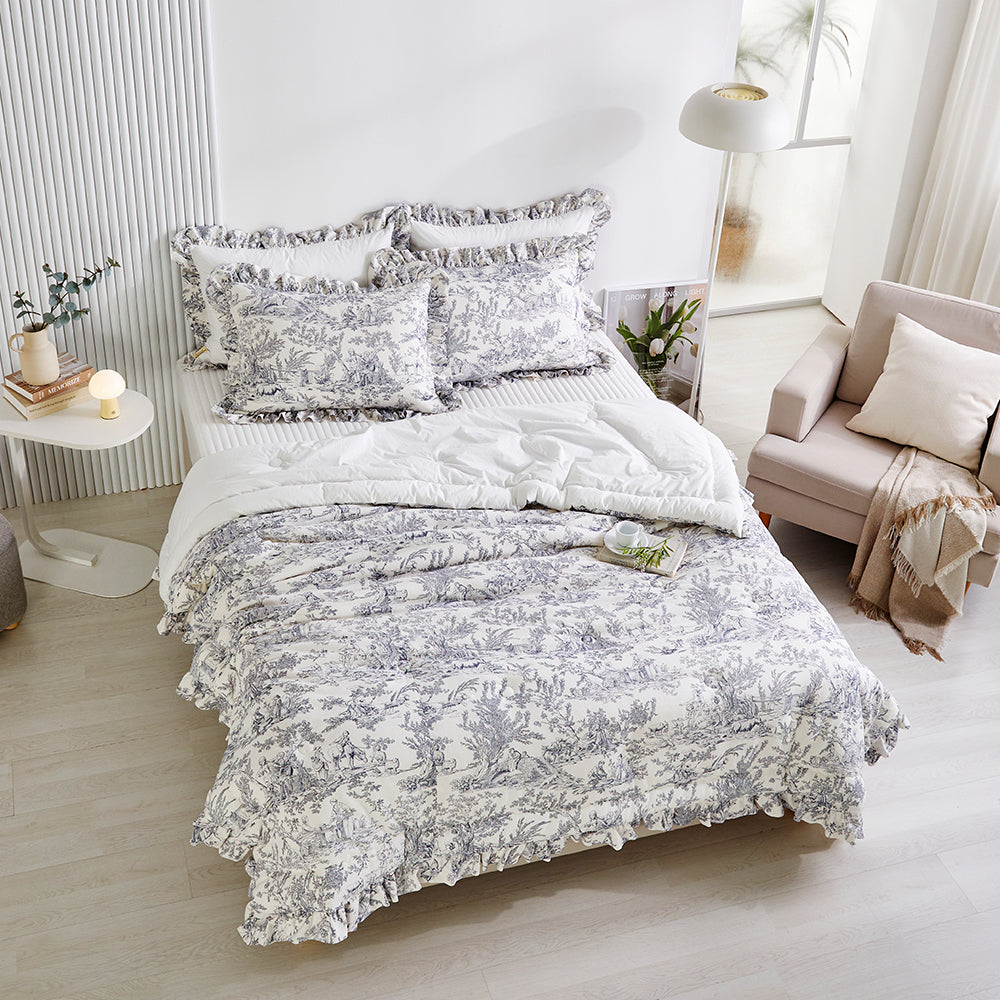 [Ruffle] Toile de jouy Cotton Comforter Set(Winter)- Ivory